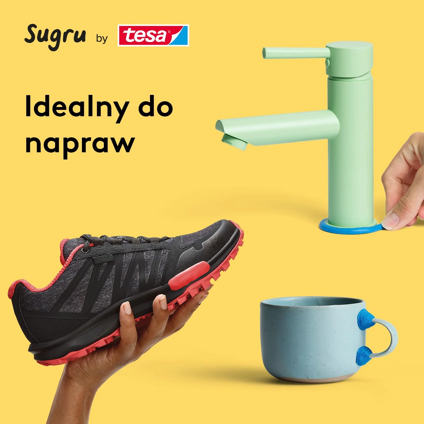 tesa Sugru uniwersalny klej formowalny – wszechstronna silikonowa guma do napraw, klejenia i mocowania bez wiercenia – ośmiopak, 8 x 3,5 g, kolor: czerwony, niebieski, żółty, czarny & biały