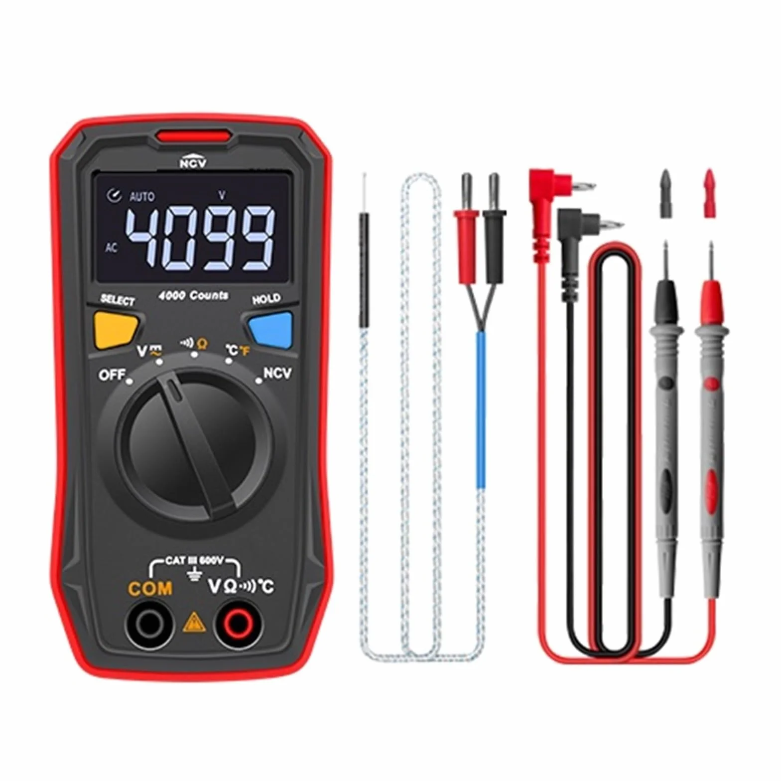 Mini Cyfrowy Multimetr AC Miernik Napięcia DC Rezystancja (Ohm) Tester Temperatury NCV/Test Ciągłości/kolorowy Ekran EBTN Szybko Dokładnie Łatwy Odczyt(123)