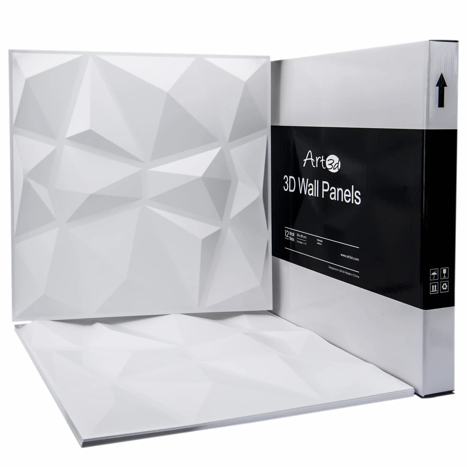 Art3d panele ścienne 3D, dekoracja ściany o strukturze 3D, białe diamenty, 50 x 50 cm, 12 sztuk
