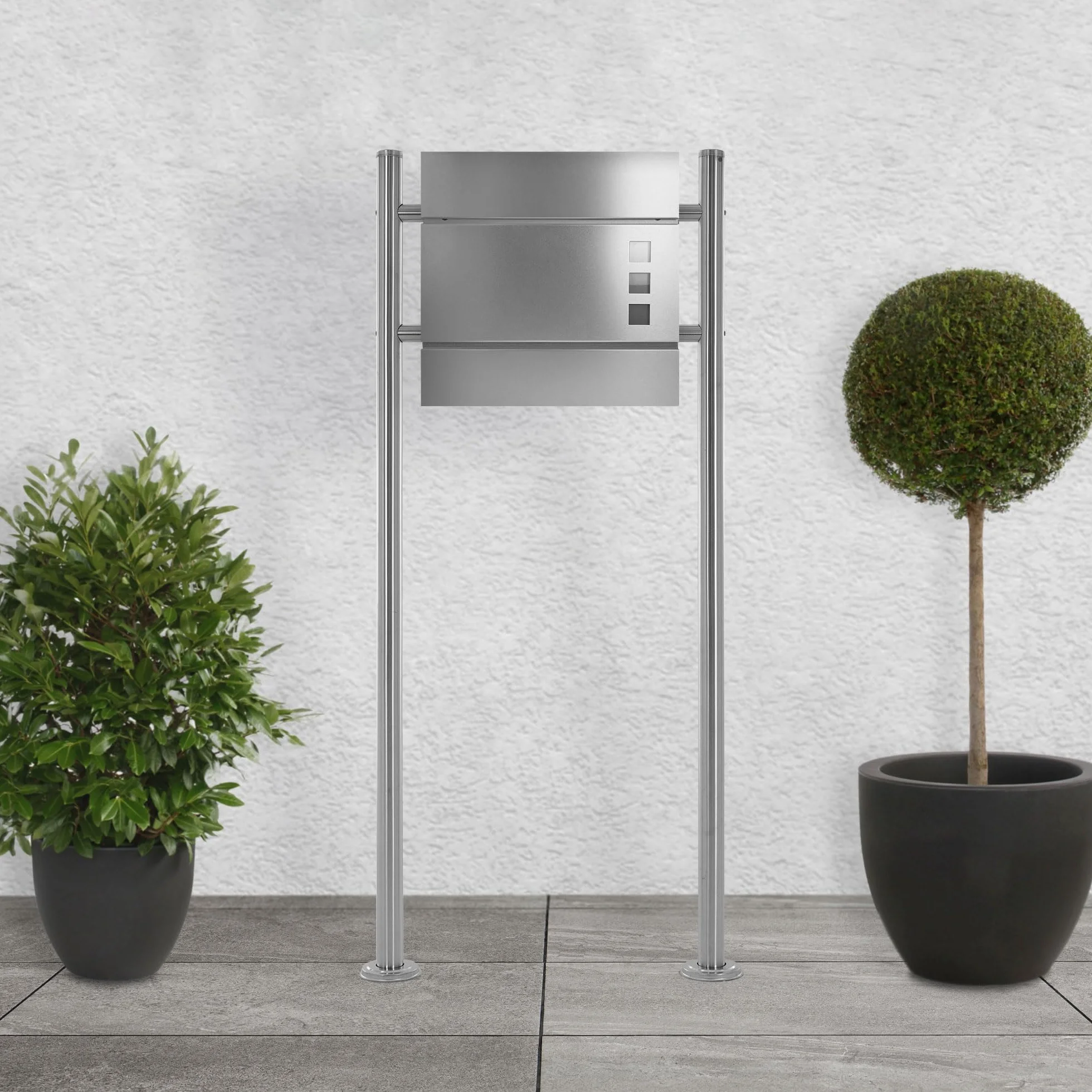 ML-Design Stojakna skrzynke na listy ze stali nierdzewnej srebrny metalik 120 cm, okragly, wolnostojacy, slupek przykrecany, uchwyt do montazu na scianie, nowoczesny, trwaly