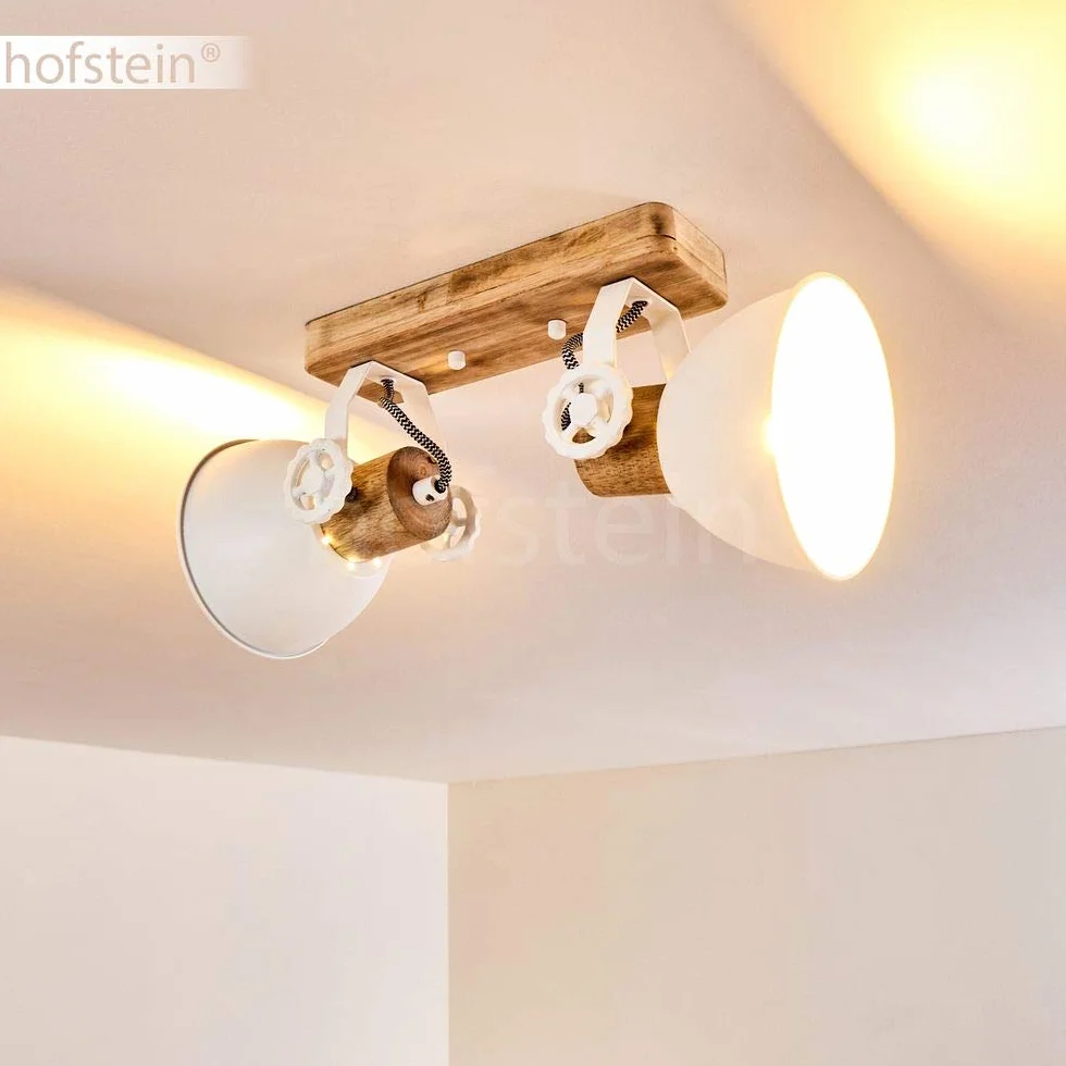 Lampa sufitowa Orny 2 płomienna z regulowanymi reflektorami metal/drewno biały/brązowy E27 retro vintage