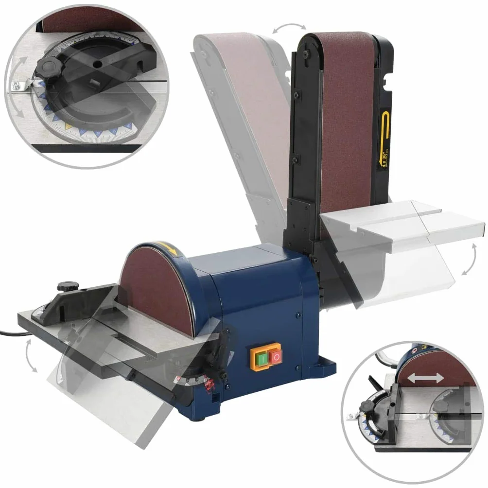 Elektryczna szlifierka taśmowa i talerzowa, 500 W, 200 mm, papier ścierny, stół 26,5 x 19 cm, obracana do 45 stopni, uniwersalna szlifierka do drewna, metalu, mebli