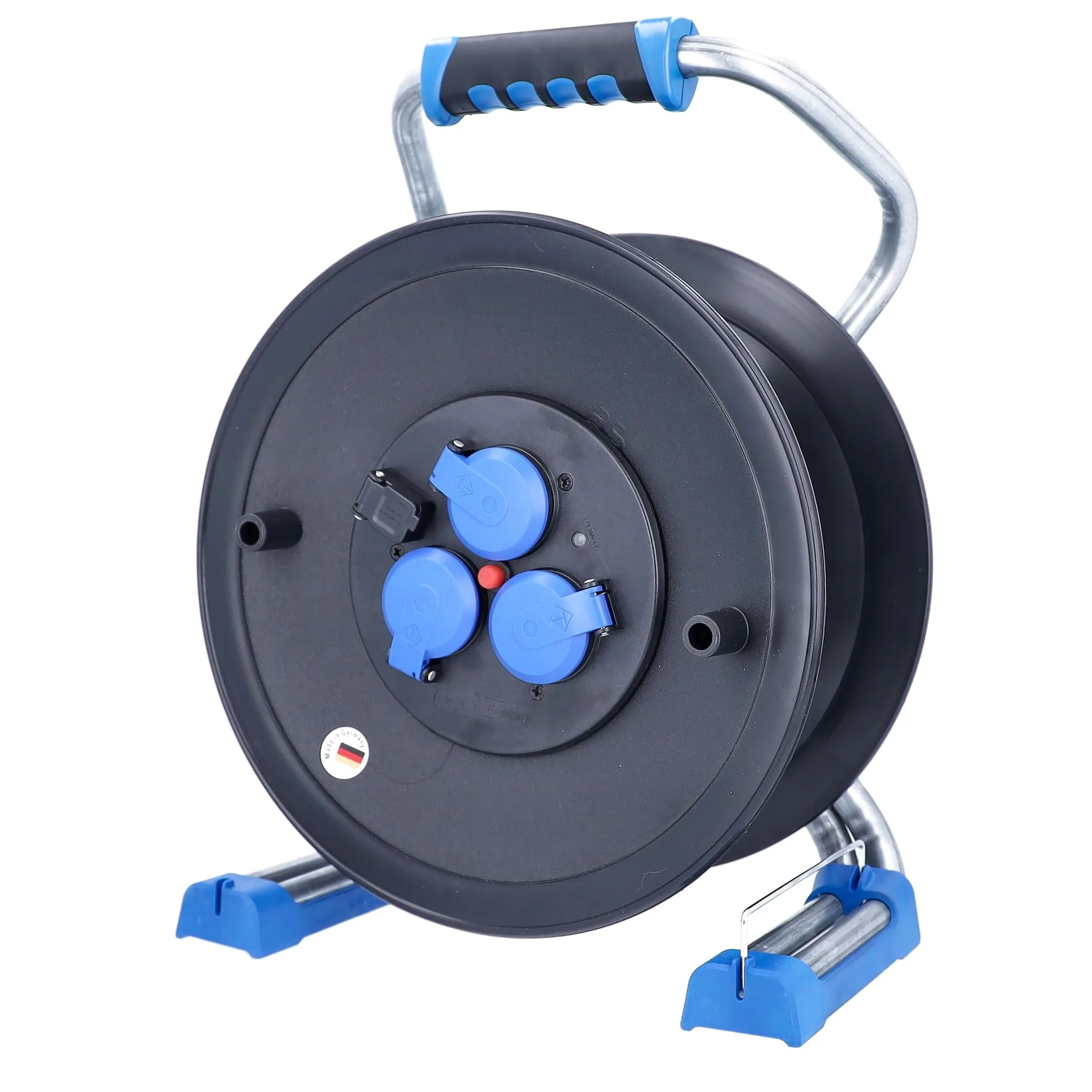 as - Schwabe Xperts Kunststoff Leer-Kabeltrommel für 40 m Kabel, Verlängerungskabel-Trommel ohne Leitung, Leertrommel mit 3 Schutzkontakt-Dosen 230 V, 16 A, IP44, Made in Germany, schwarz I 22620