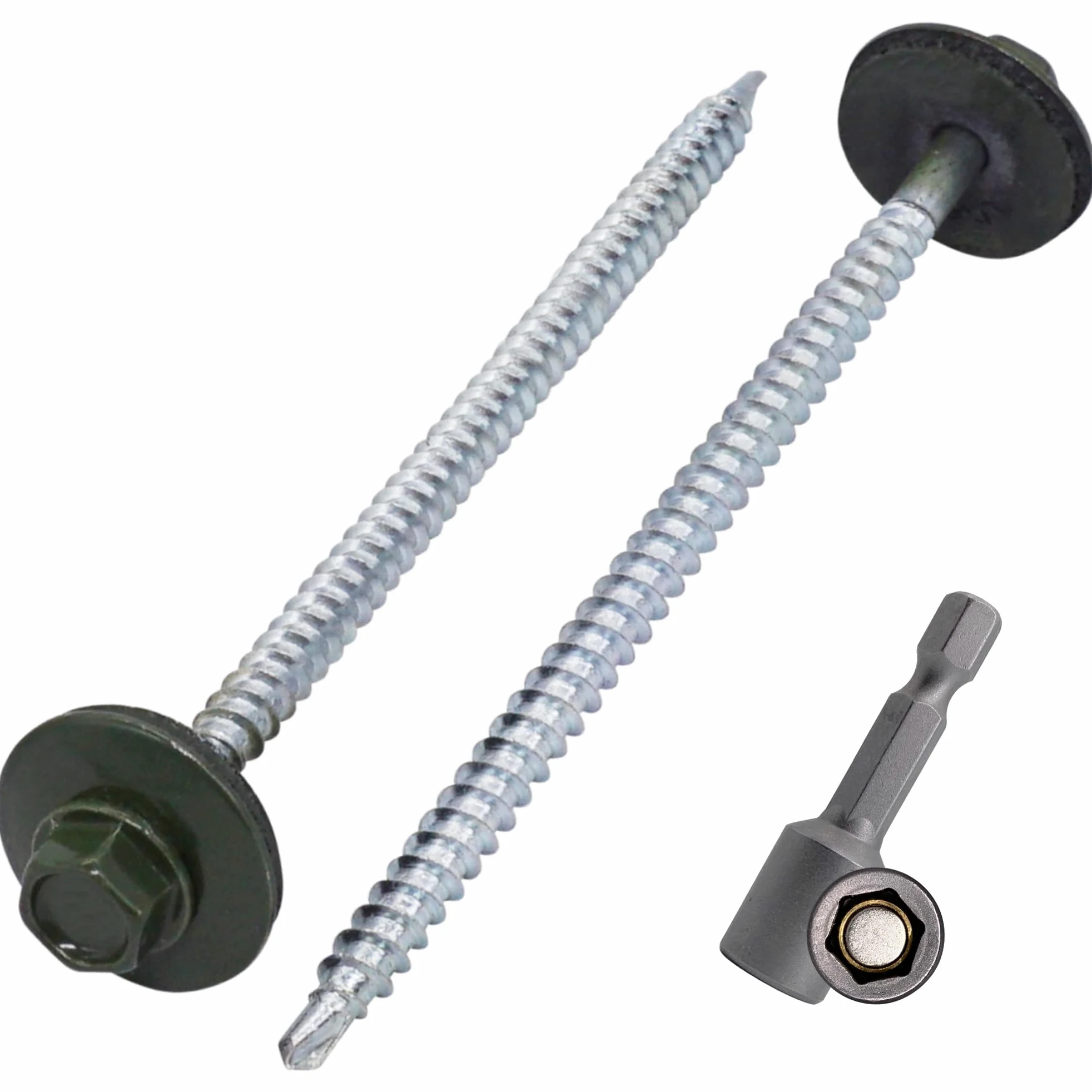 SKIR'CO (100 szt.) Malowane wkręty dachowe 4,8 x 100 mm, z łbem sześciokątnym, wkręty samowiercące z podkładką EPDM (zielony chrom, RAL 6020)