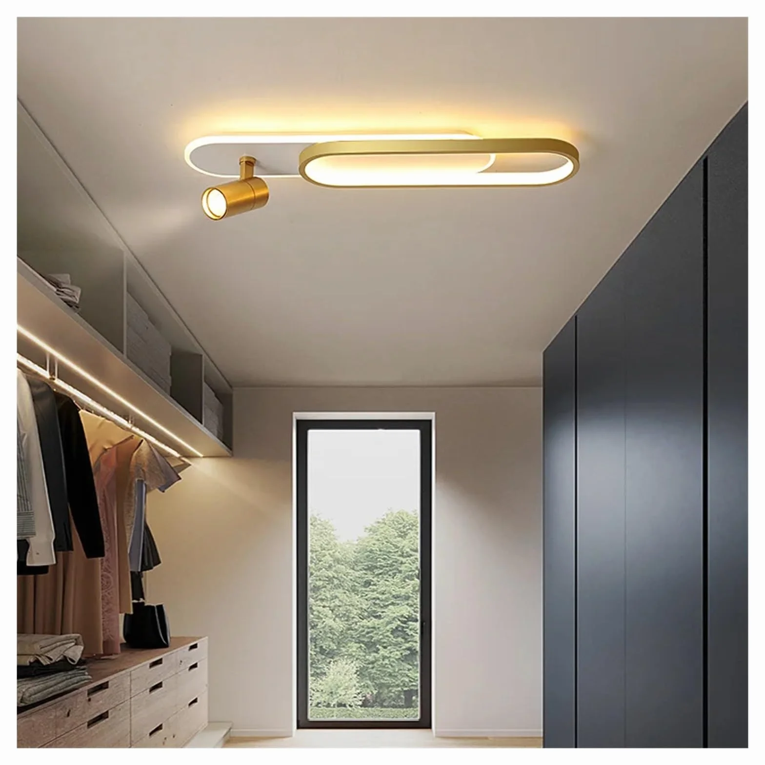 Nowoczesne lampy sufitowe LED z reflektorem do korytarza, kompatybilne z salonem, garderobą, dekoracja domu, oświetlenie LED, żyrandole-złoty-L100 cm