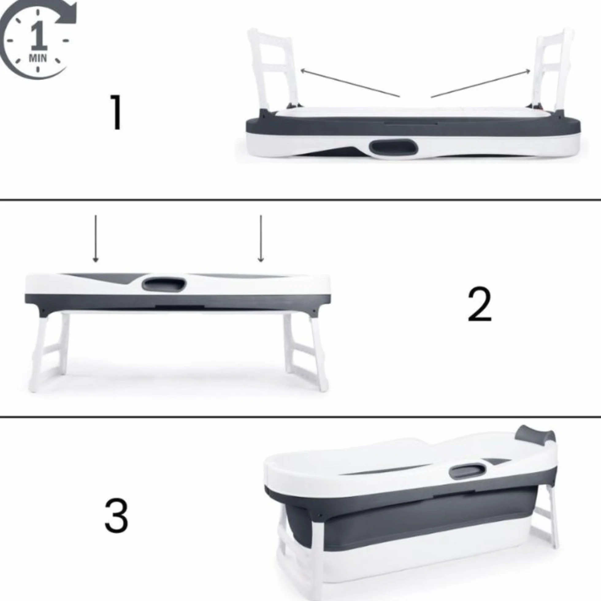 HelloBath Składana Wanna XL 147x63x52 cm dla Dorosłych Przenośna Ciemnoszary