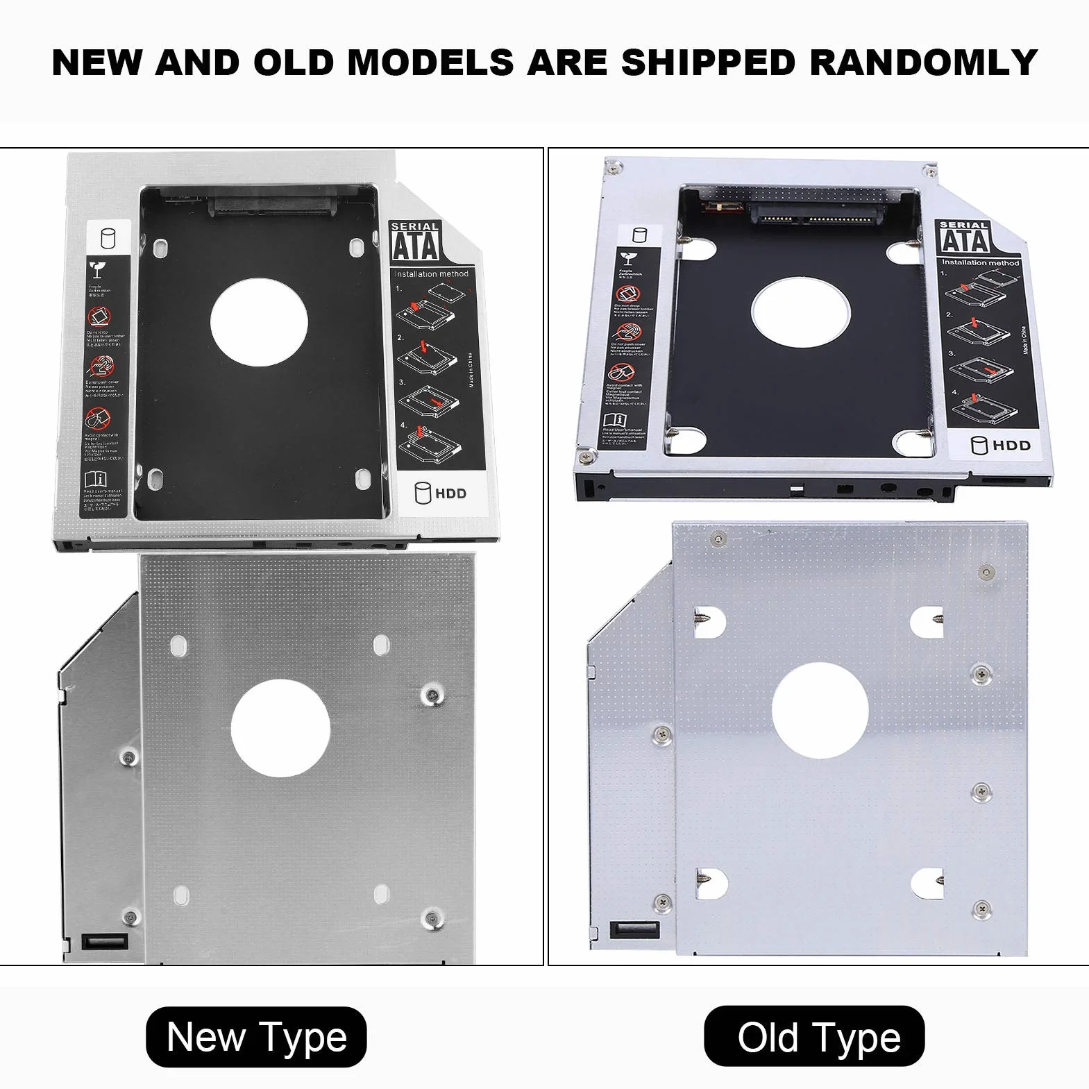 Uniwersalny 12.7mm Aluminiowy Dysk Twardy SATA do SATA 2nd SSD HDD Adapter z Tacą Obudowy do Laptopa CD/DVD-ROM Wnęka Optyczna (12.7 MM)
