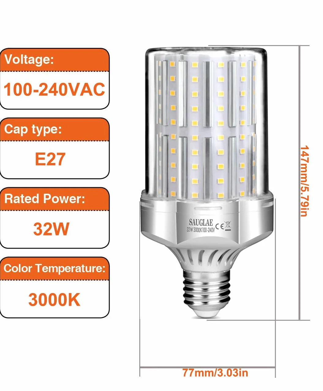 Żarówki LED 32 W, odpowiednik 260 W, żarówka żarowa, 3600 lm, 3000 K, ciepła biel, E27 E27, 2 sztuki