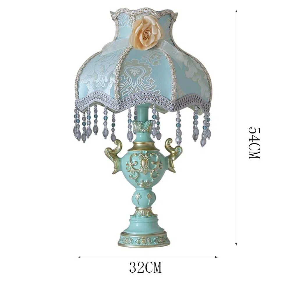 Lampa biurkowa Klasyczna wiktoriańska lampka nocna na stolik nocny w stylu francuskim, abażur z tkaniny kwiaty vintage, do sypialni