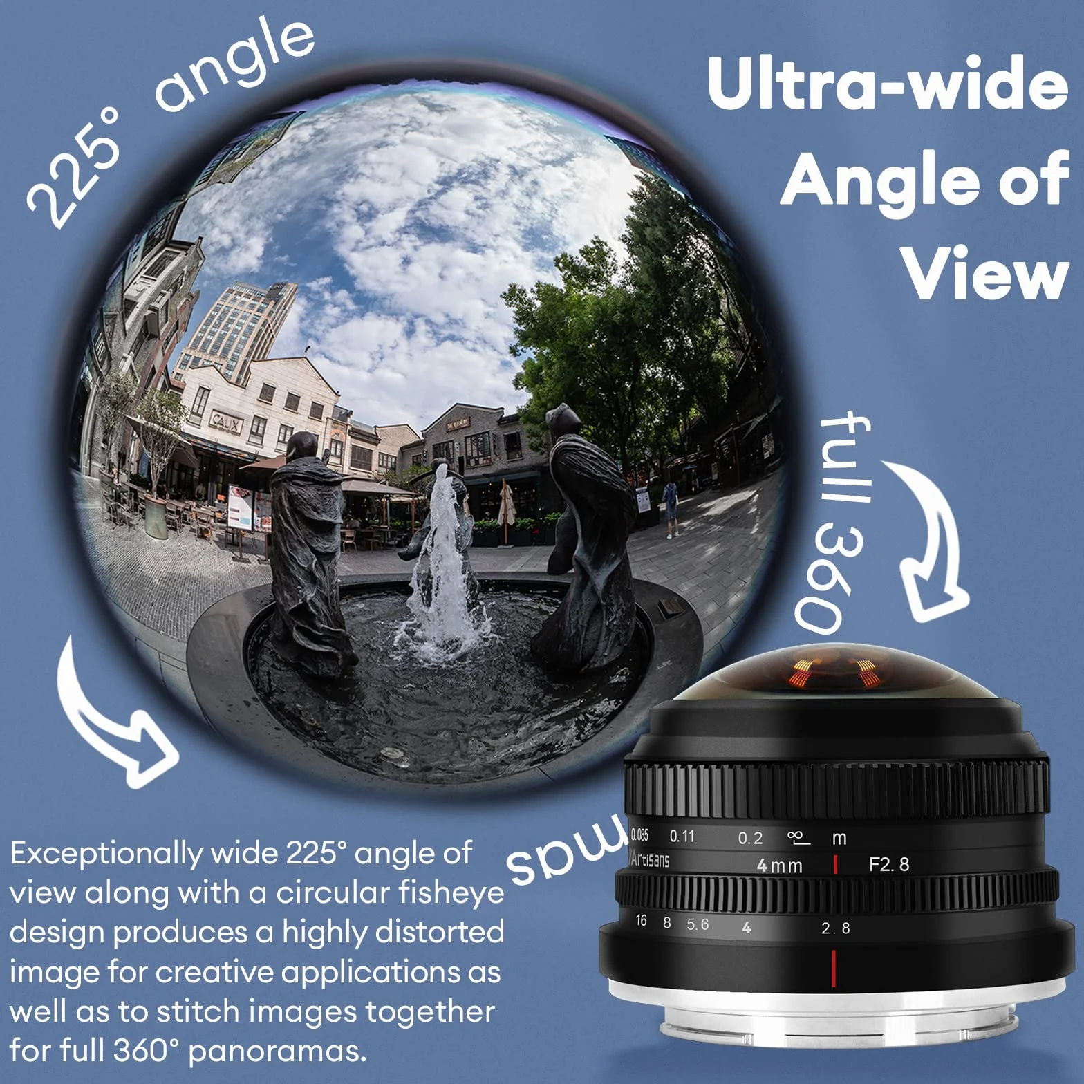 7artisans 4 mm F2.8 okrągły obiektyw typu rybie oko 225° do Sony E-mount APS-C