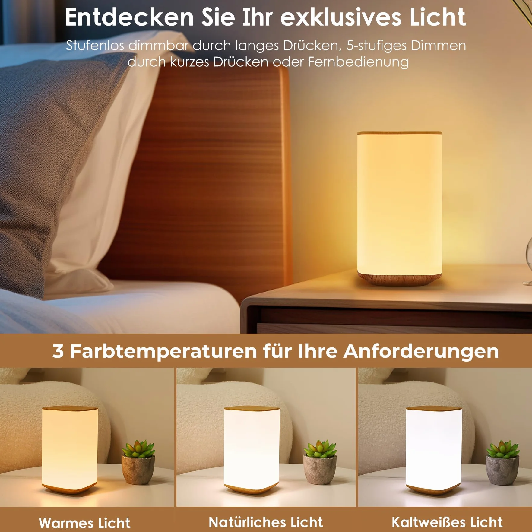 Bonsery Lampka nocna dotykowa, ściemniana, z 3 temperaturami barwowymi i 256 kolorami, 3000 mAh, akumulatorowa, lampa stołowa ładowana z pilotem zdalnego sterowania, lampka nocna dla niemowląt, z