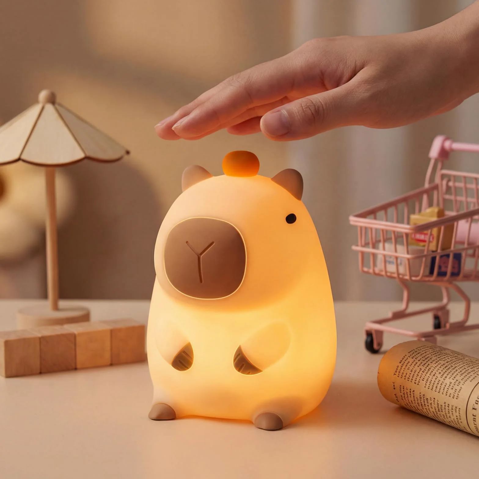 MERTTURM Capybara Lampka Nocna dla Dzieci, Ładowalna Lampa Dotykowa, Miękkie Silikon Bez BPA, Timer 20Min, Bezpieczna Lampka do Pokoju Dziecięcego, Uroczy Prezent