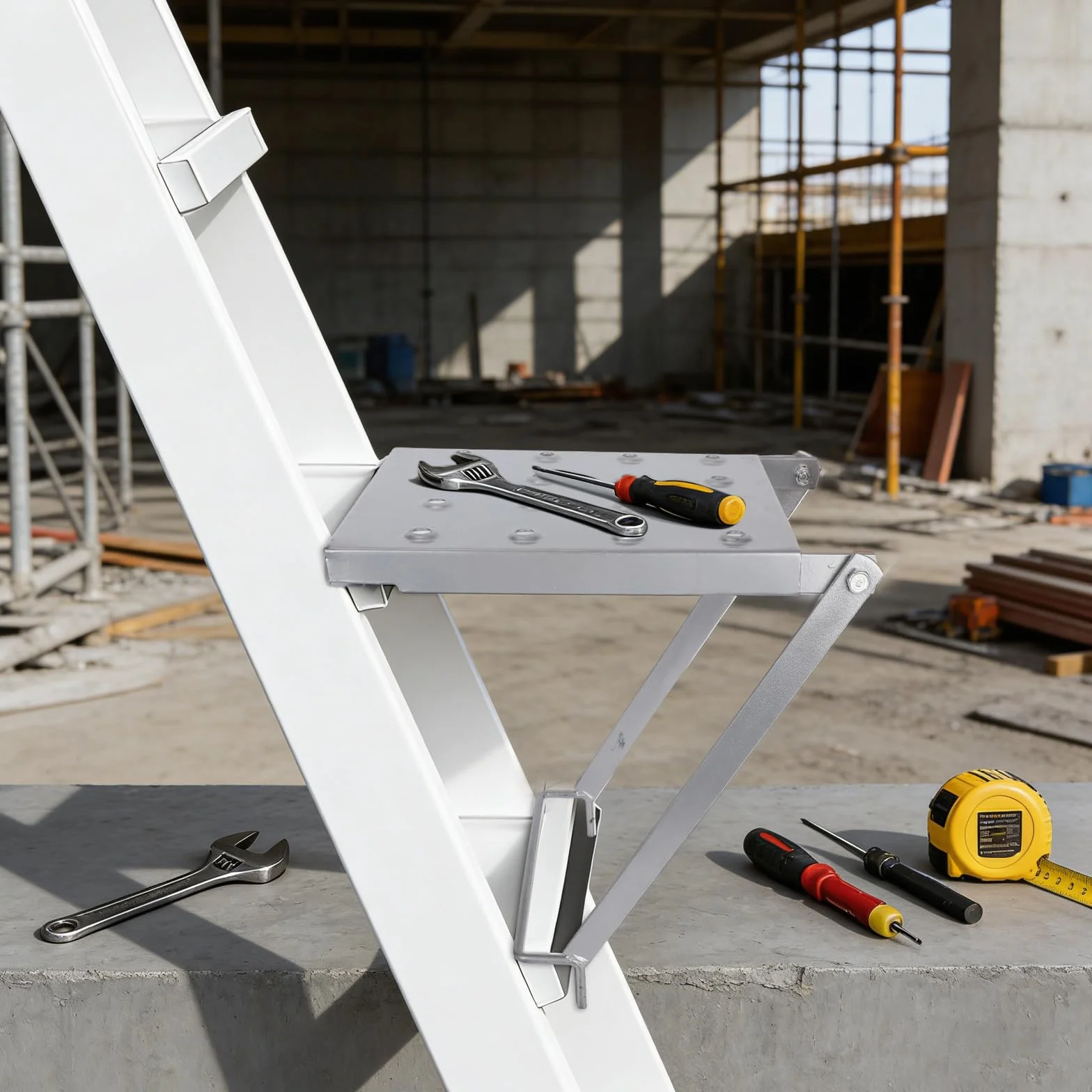 Składana Platforma Drabinę, Antypoślizgowa Stabilna Odsłon Platformy Roboczej Taca Narzędzia do Drabin Szczeblowych i Wysuwanych Akcesoria dla Malarzy Majsterkowiczów Nośność 136kg (Srebrny)