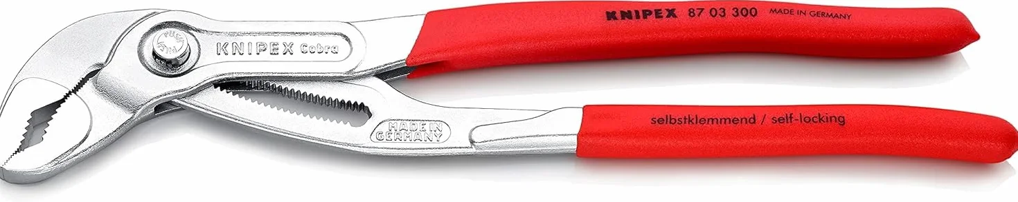 KNIPEX Cobra Szczypce nastawne do rur nowej generacji w opakowaniu z zawieszką chromowany pokryte antypoślizgowym tworzywem sztucznym, 87 03 300 SB