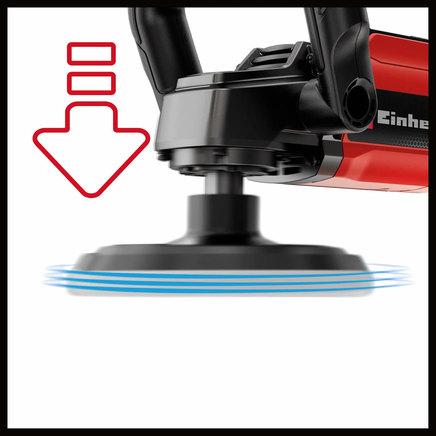 Polerka i szlifierka CC-PO 1100/150 CE Einhell (1100 W, podkładka szlifierska Ø 150 mm, elektroniczna regulacja prędkości obrotowej 500 – 3500 min-1, elektronika stała, mocowanie do odrywania,