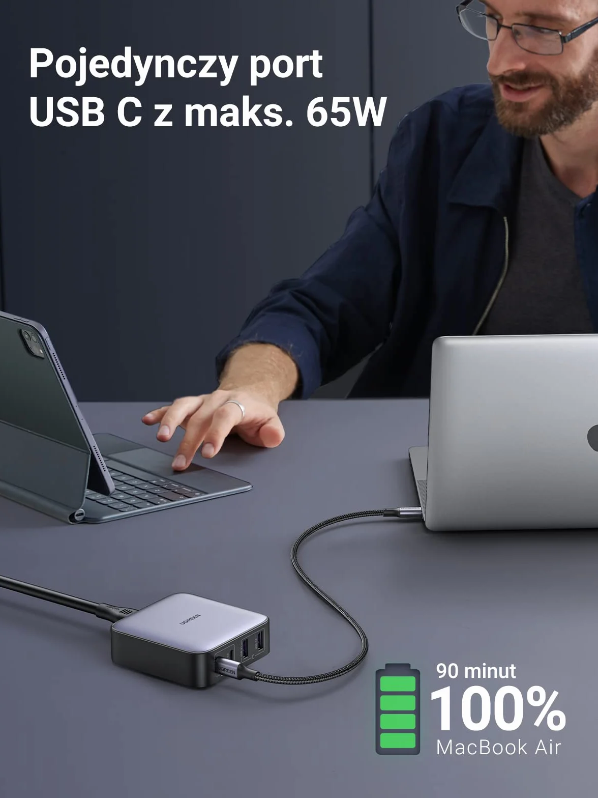 UGREEN Nexode 65W Ładowarka USB C GaN II Tech 4 porty kompatybilna MacBook Pro Air iPad iPhone Galaxy S24