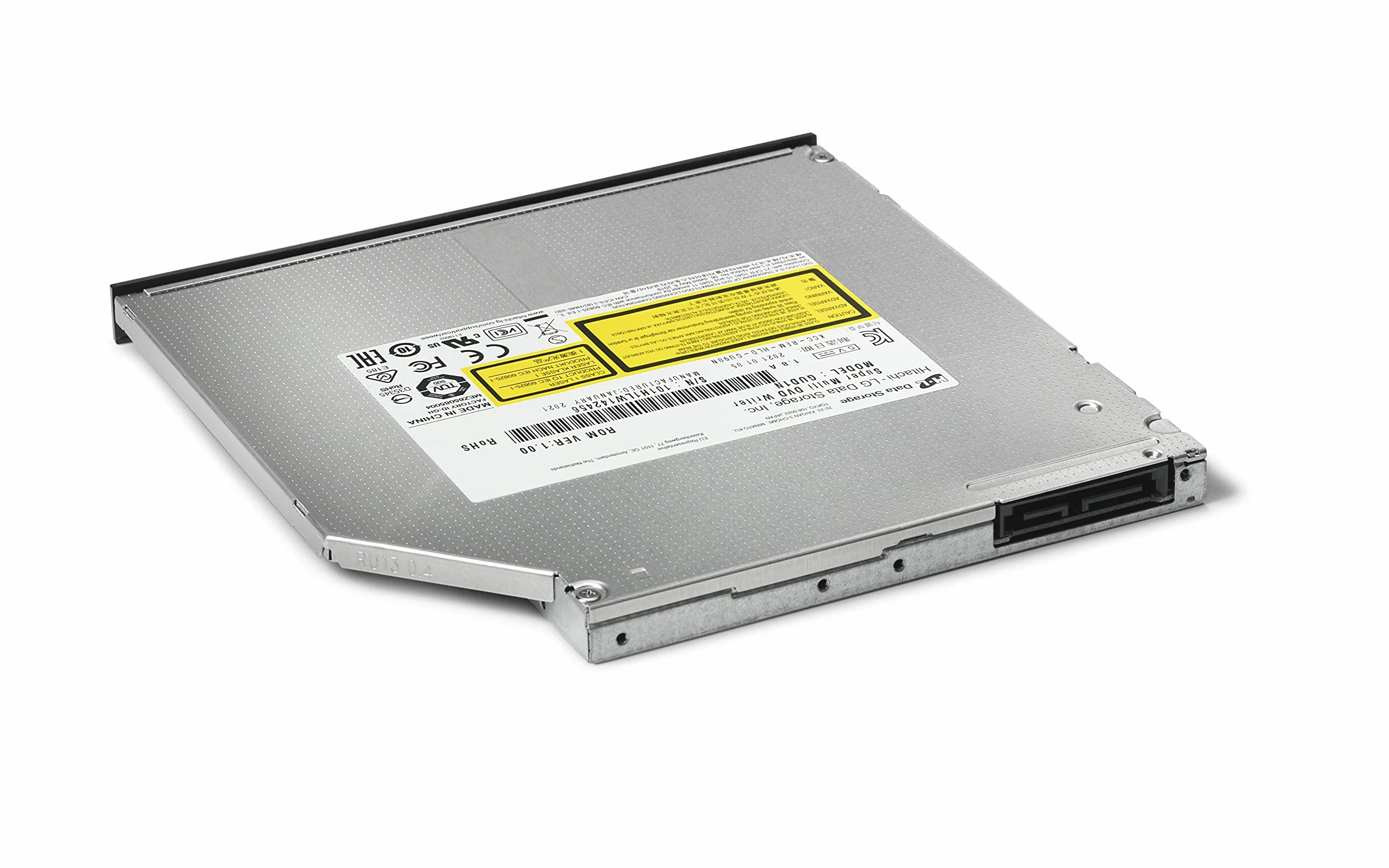 Hitachi-LG GUD1N Internal DVD Drive, Slim 9.5 mm DVD Player/Writer for Laptop/Desktop PC, Windows 10 Compatible, 8x Read/Write Speed - Black