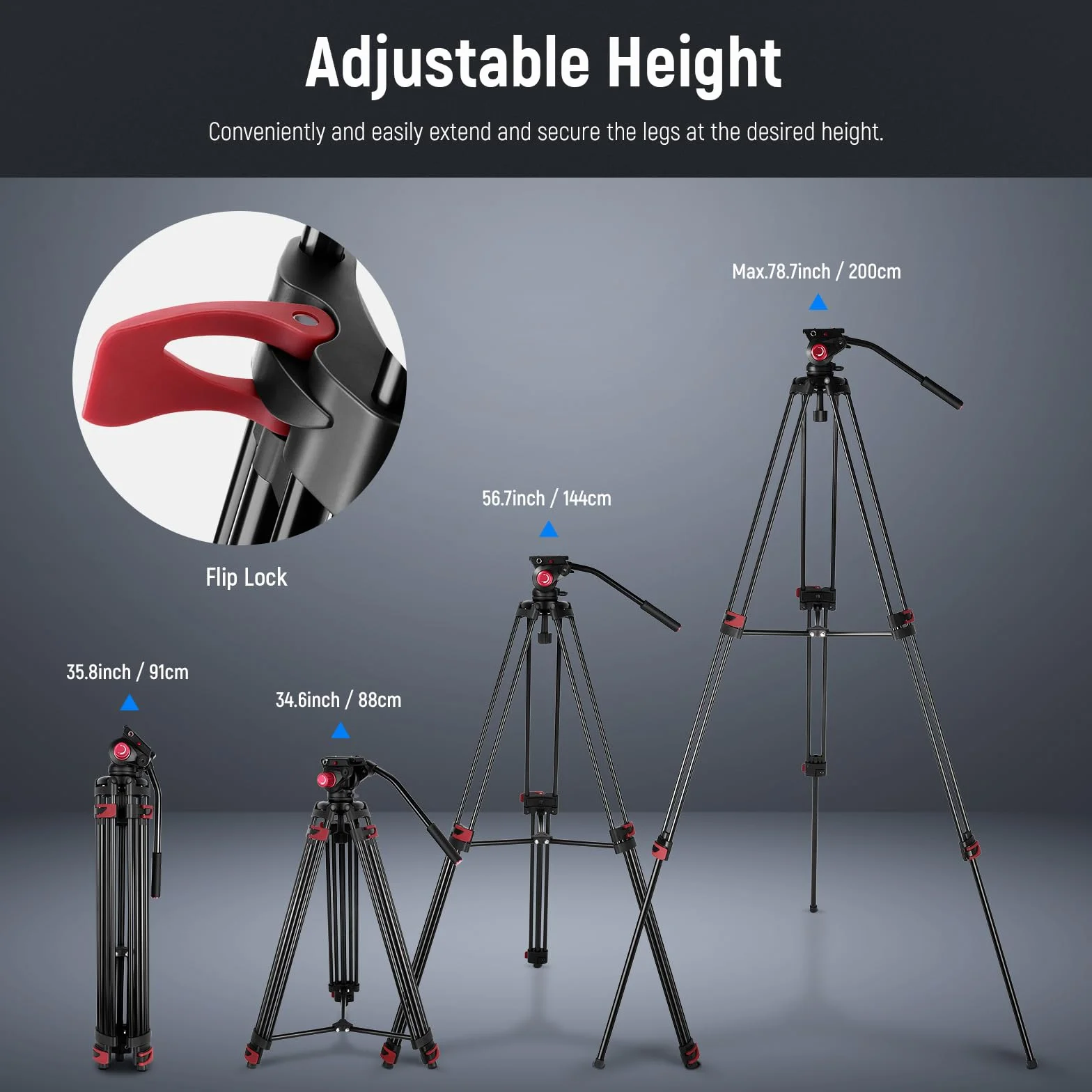 NEEWER Statyw wideo 79" 200 cm ze stopu aluminium głowica płynna 360° płyta QR do Canon Nikon Sony DSLR 8 kg