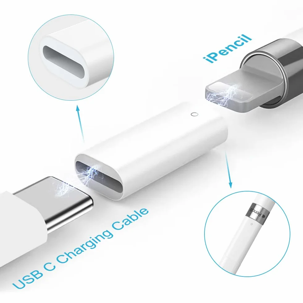 flintronic Kabel do ładowania Apple Pencil, adapter do ładowania typu C, wtyczka kompatybilna z Apple Pencil 1. generacji, kompatybilny z iPad Pro 12,9" 10,5" 9,7" iPad Air 3. generacji
