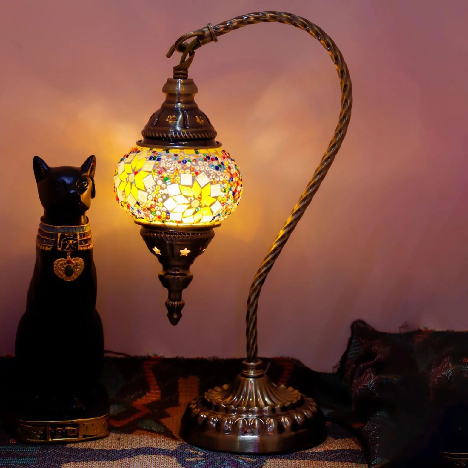 Turecka egzotyczna mozaikowa lampa stołowa w ręcznie wykonanym stylu marokańskim, retro lampa z kloszem, światła dekoracyjne do sypialni, na Boże Narodzenie, Halloween, do biura, dekoracja artystyczna