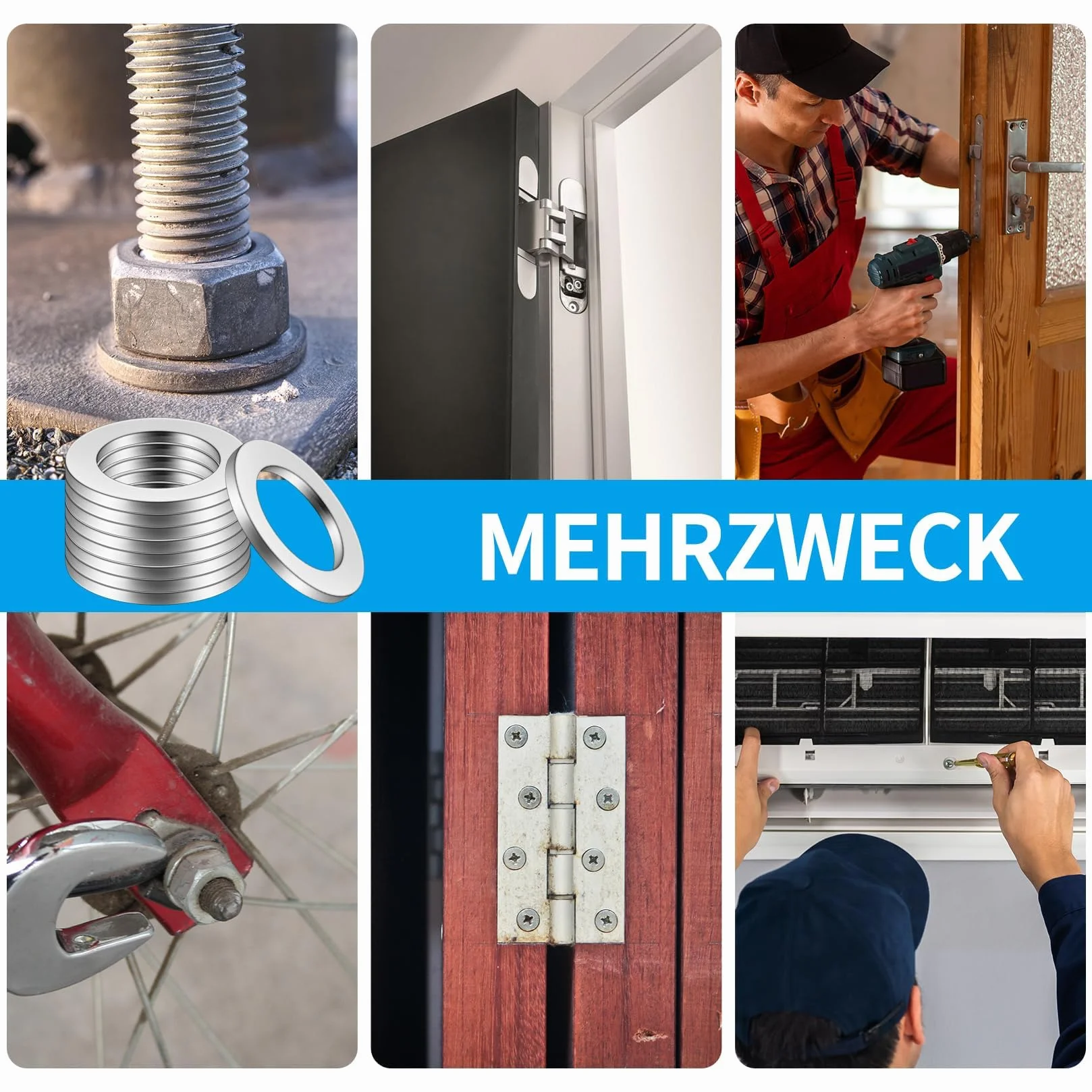 Zestaw 60 Podkładek do Zawiasów, Pierścień montażowy drzwi pokojowych, Ø 10mm x 15mm, Podkładki Stalowe do Drzwi Standardowych, Akcesoria Montażowe