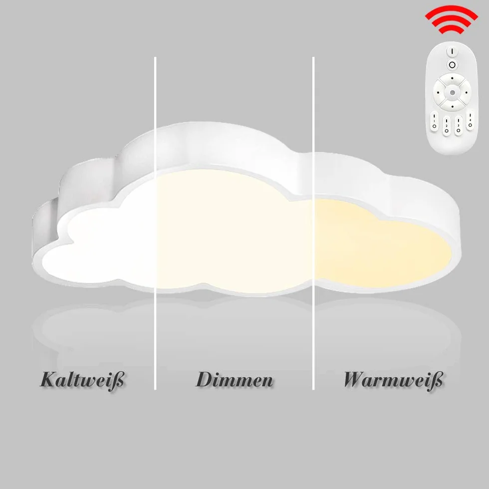 LZQ Lampa sufitowa LED, 48 W, do pokoju dziecięcego, ściemniana, chmury, lampa sufitowa, lampa do salonu, sypialni, z pilotem