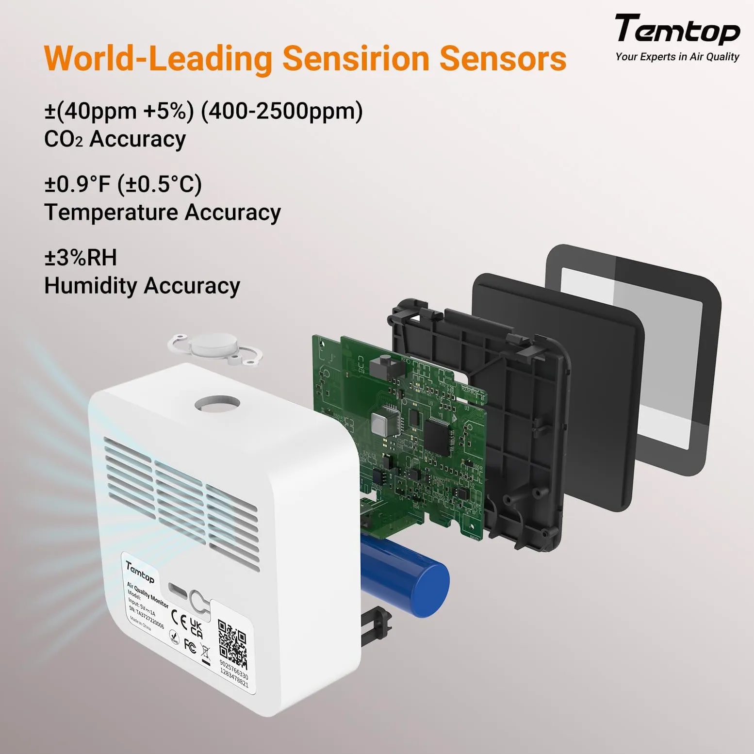Temtop Monitor CO2 Bluetooth Wykrywacz Dwutlenku Węgla, 3-w-1 Monitor Jakości Powietrza Miernik CO2 Temperatura Wilgotność Przenośny do Podróży Domu Pokoju Uprawowego
