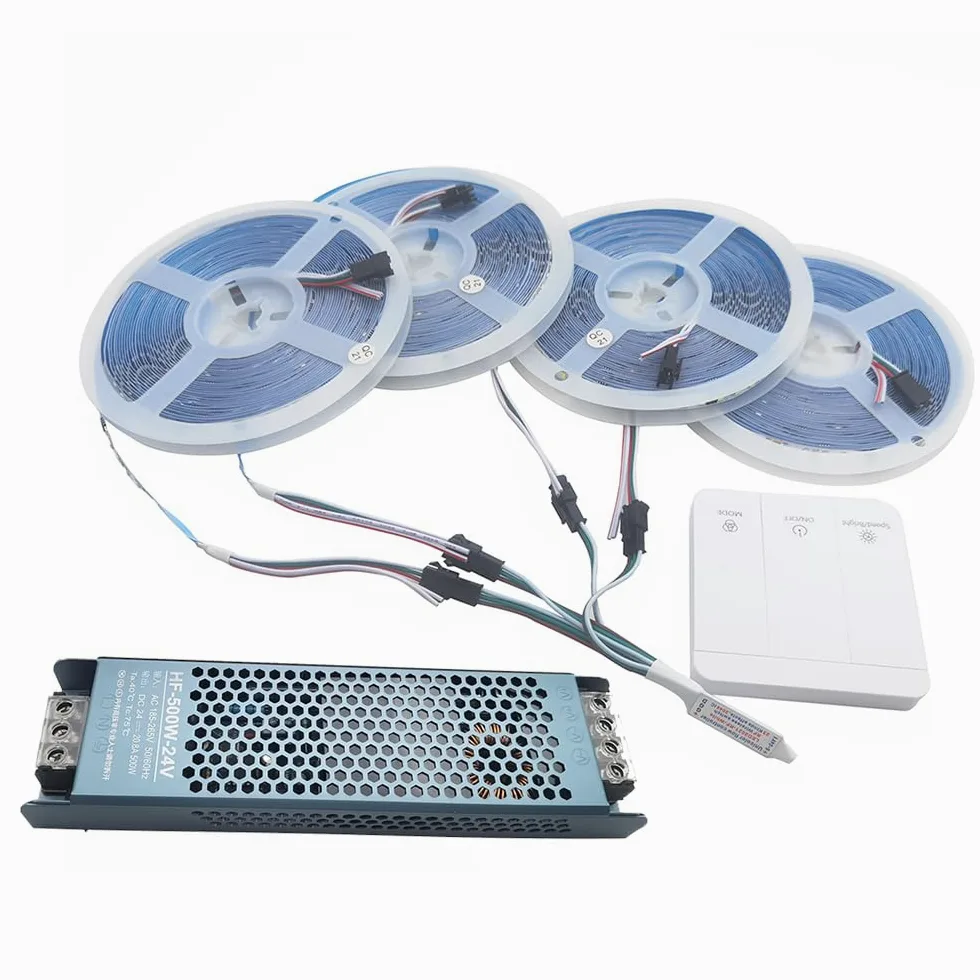 WS2811 2835 Taśma świetlna LED 120 diod LED/m płynąca woda i wyścigi konne DC24V elastyczny zimny biały + kontroler bezprzewodowy + zasilacz z efektami pościgu