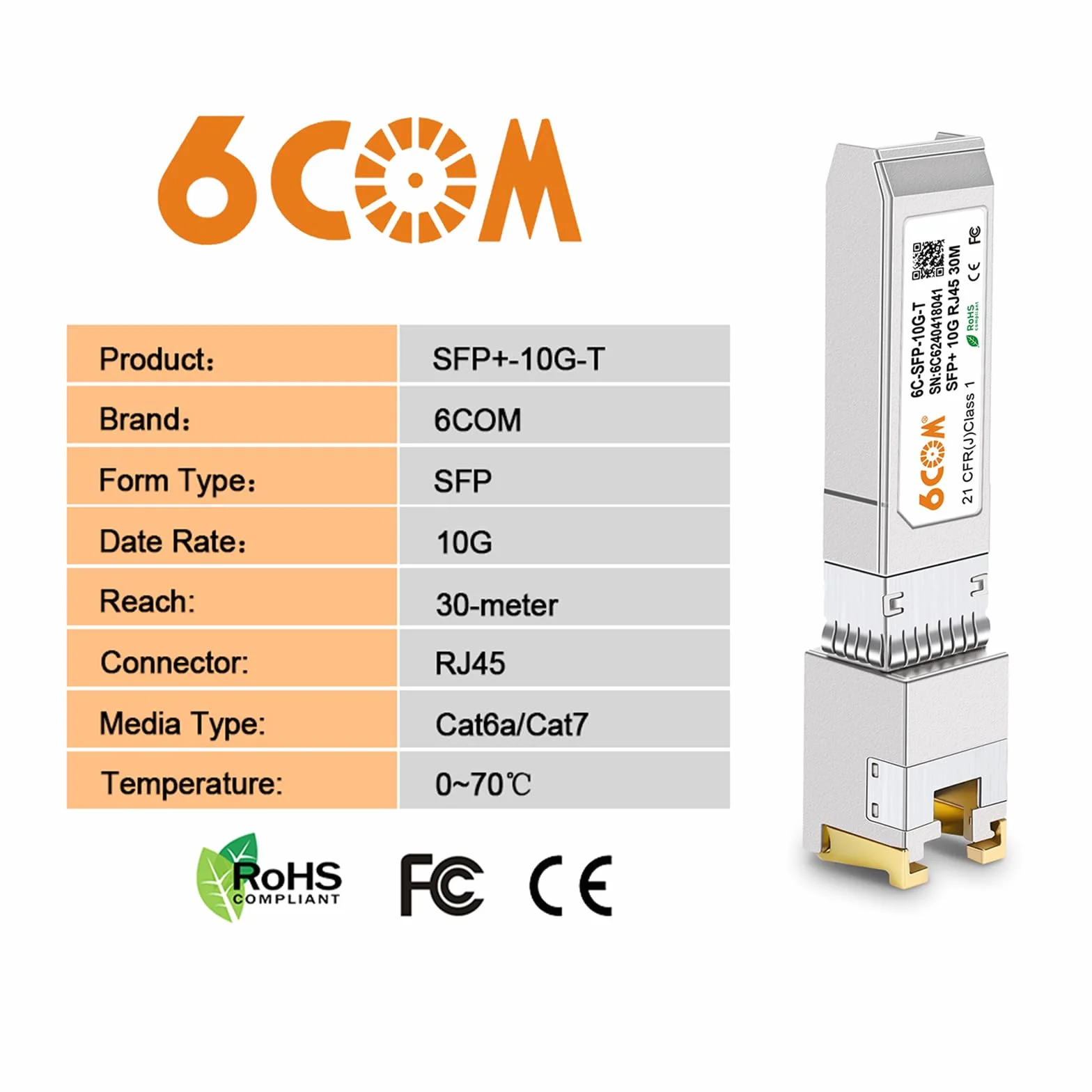SFP+ nadajnik RJ45 10GBase-T 1.25/2.5/10G do Cisco Ubiquiti MikroTik 30 m