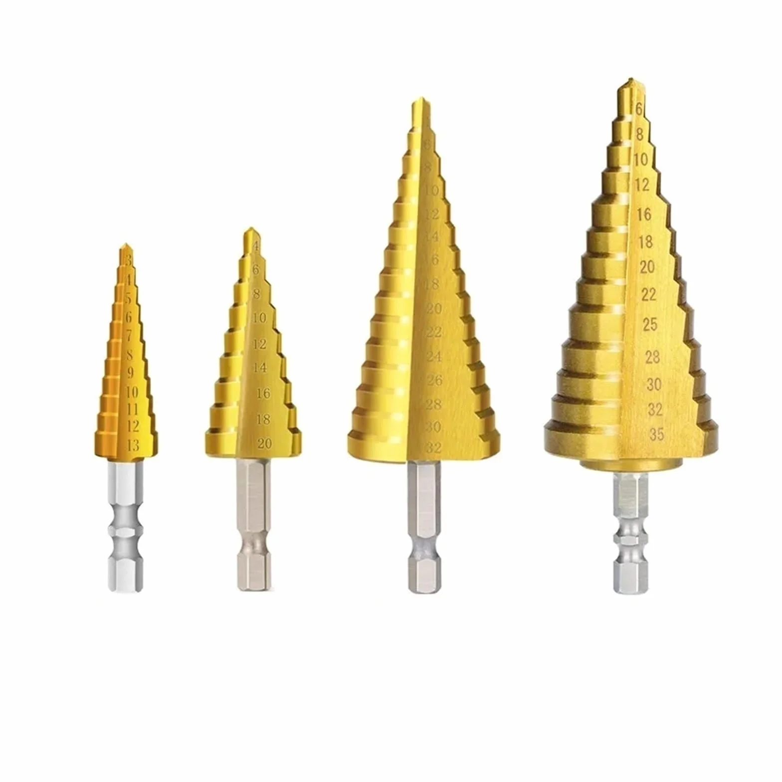 1 szt./3 ./4 Wiertło stopniowe 3-13 4-12 4-20 4-32 mm HSS powlekane tytanem drewno metal otwór stożkowy wiertło metalowe wiertła(4pcs)