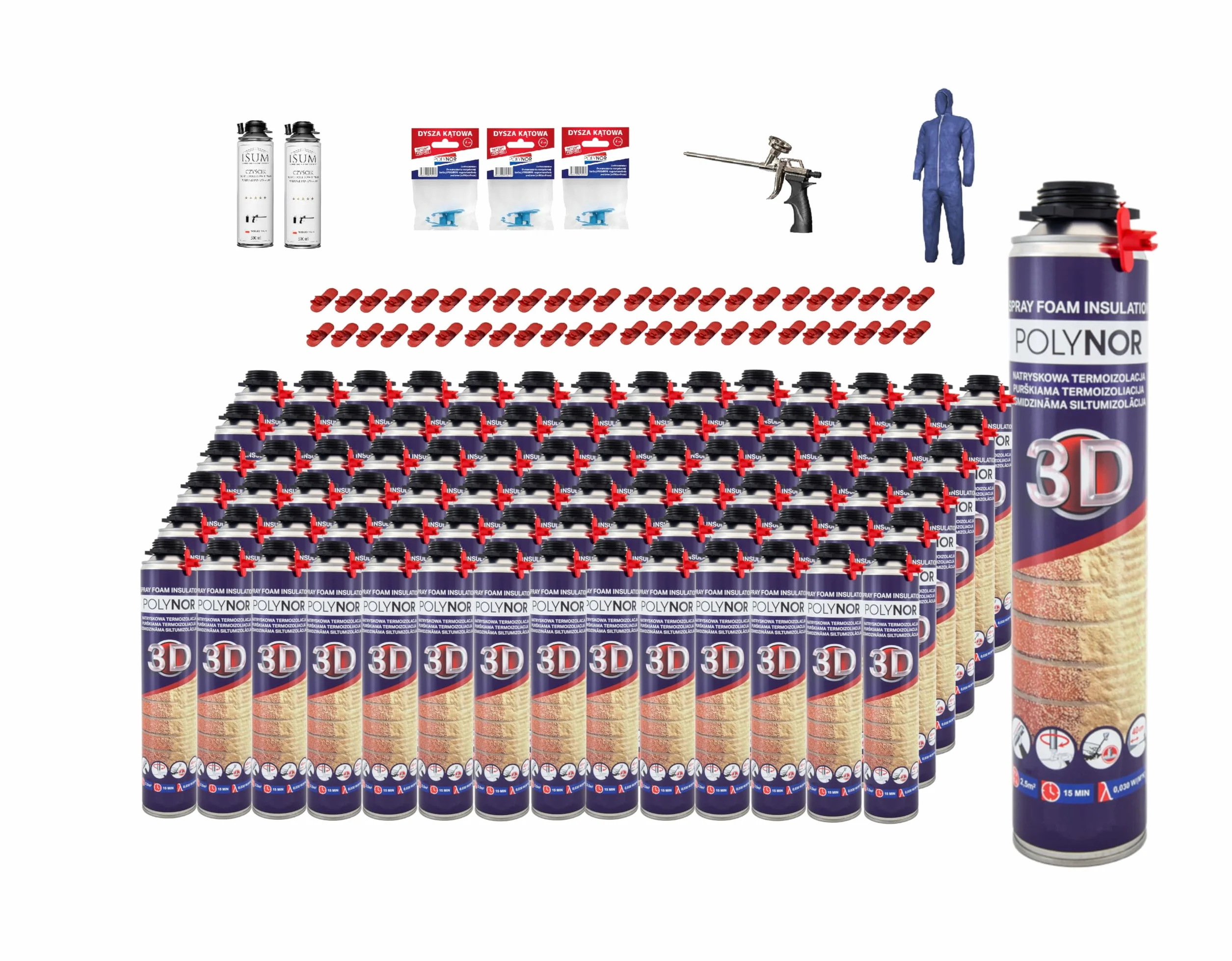 POLYNOR 3D Izolacja Cieplna PUR XXL - 850ml - 100 szt - Pistolet do piany | natryskowa izolacja termiczna, pianka montażowa, poliuretanowa, ociepleniowa, izolacja ścian, dachów, sufitów, rur, aerozol