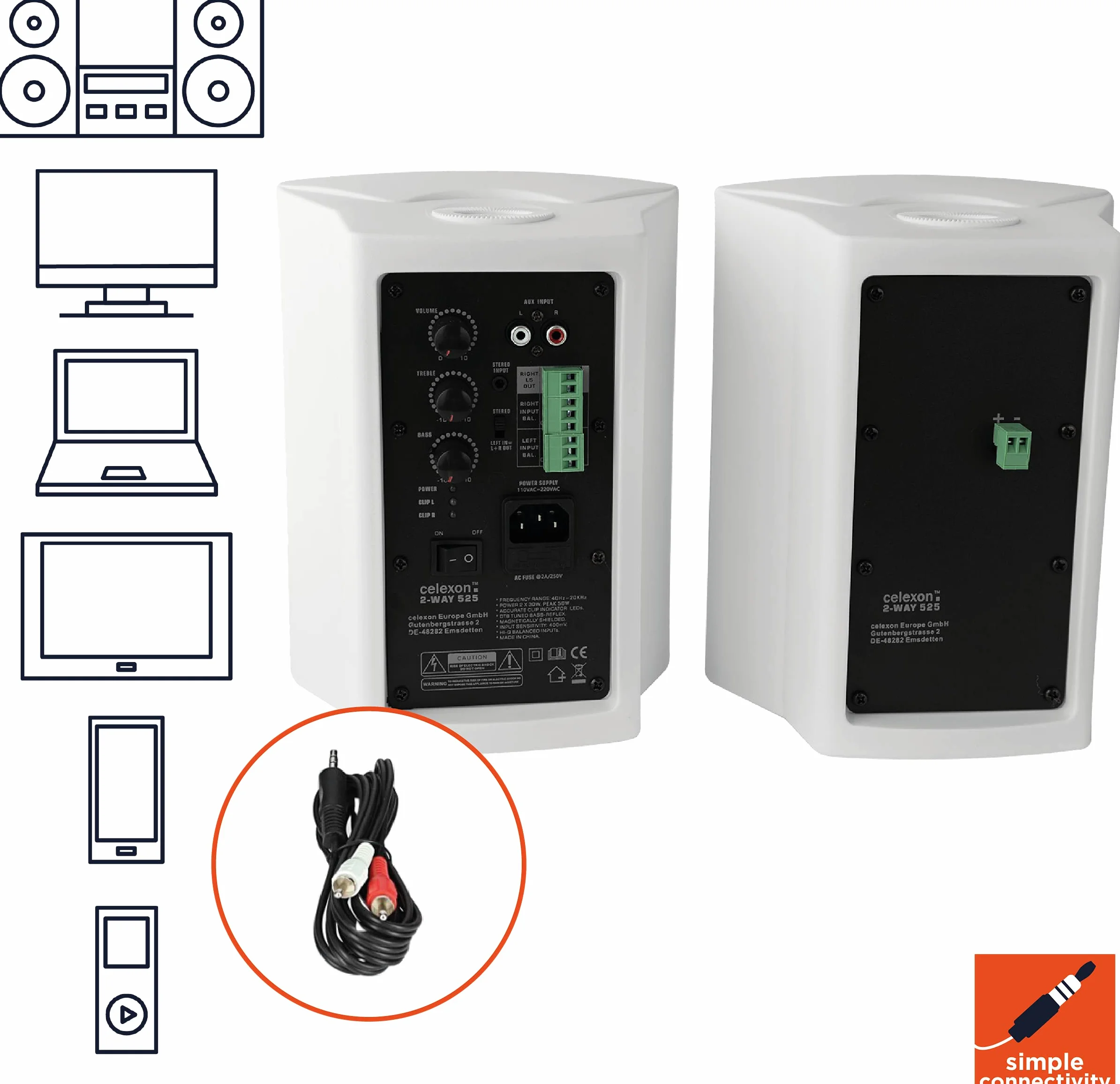 celexon Aktywny zestaw głośników biały 2 x 30 W