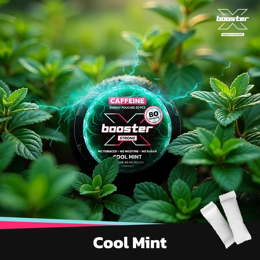 Woreczki Energetyczne X-Booster Cool Mint 40mg, Saszetki Energetyczne z Kofeiną Snus Kofeinowy o Smaku Cool Mint
