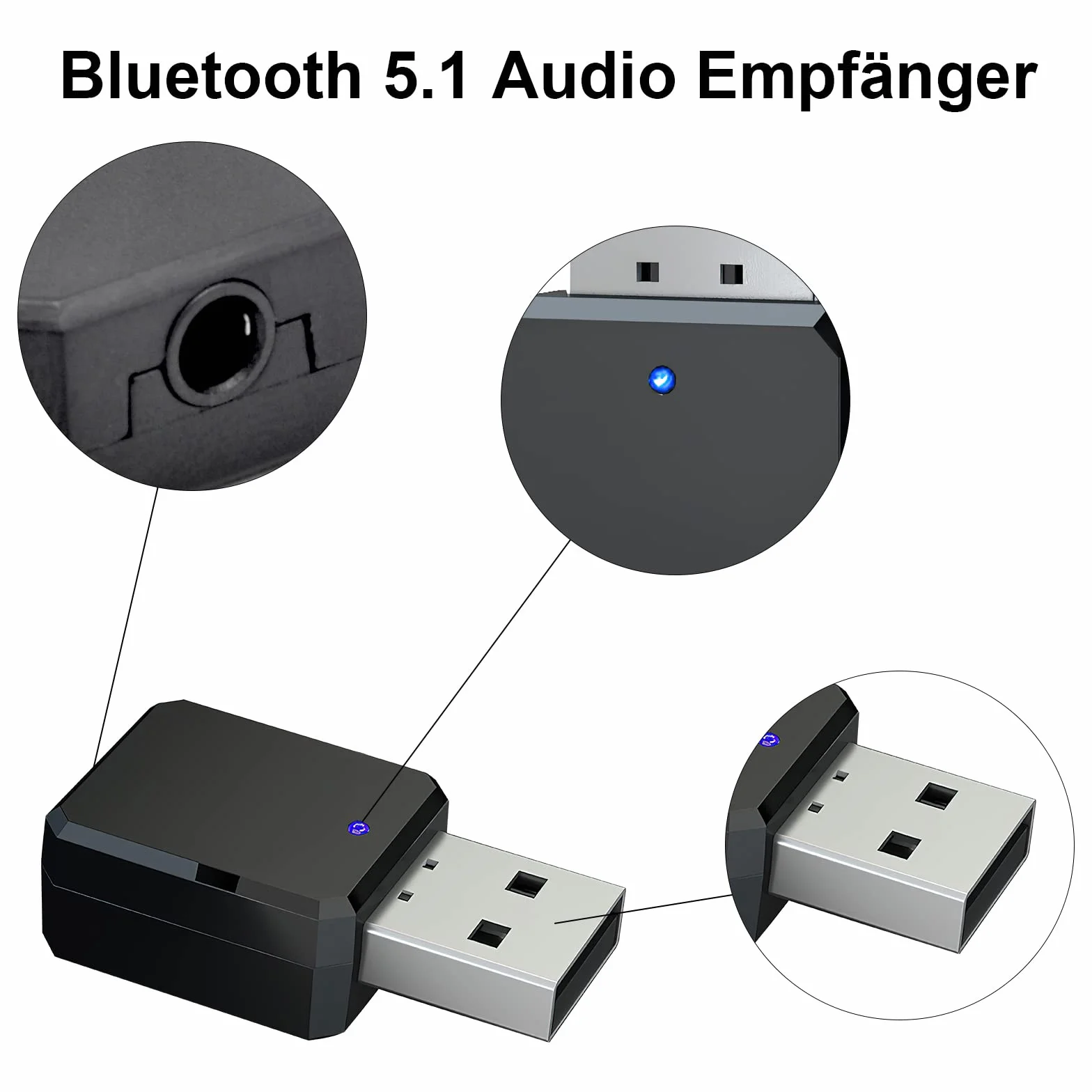 HENGBIRD Bluetooth 5.1 USB Dongle AUX/USB Dual Output Adapter do Radia Samochodowego