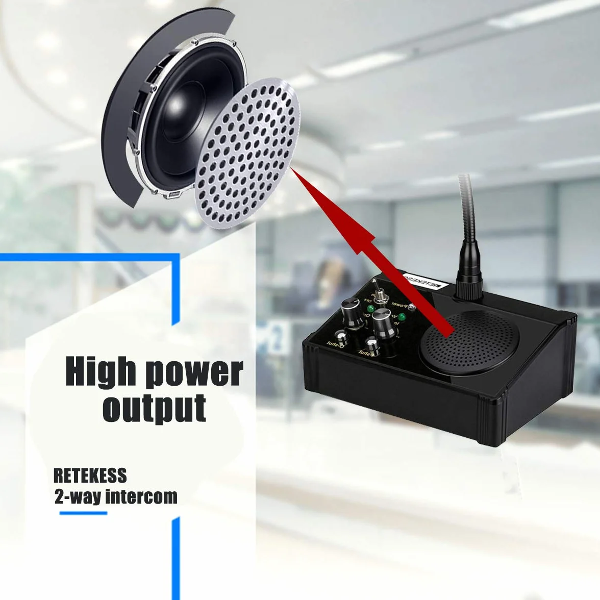 Retekess TW106 Okno Walkie-Talkie Intercom System, Bankowy Intercom, 2-Drożny Domofon Okienny do Szkoły, Okna Biletowego, Gabinetu Lekarskiego, Kliniki, Banku