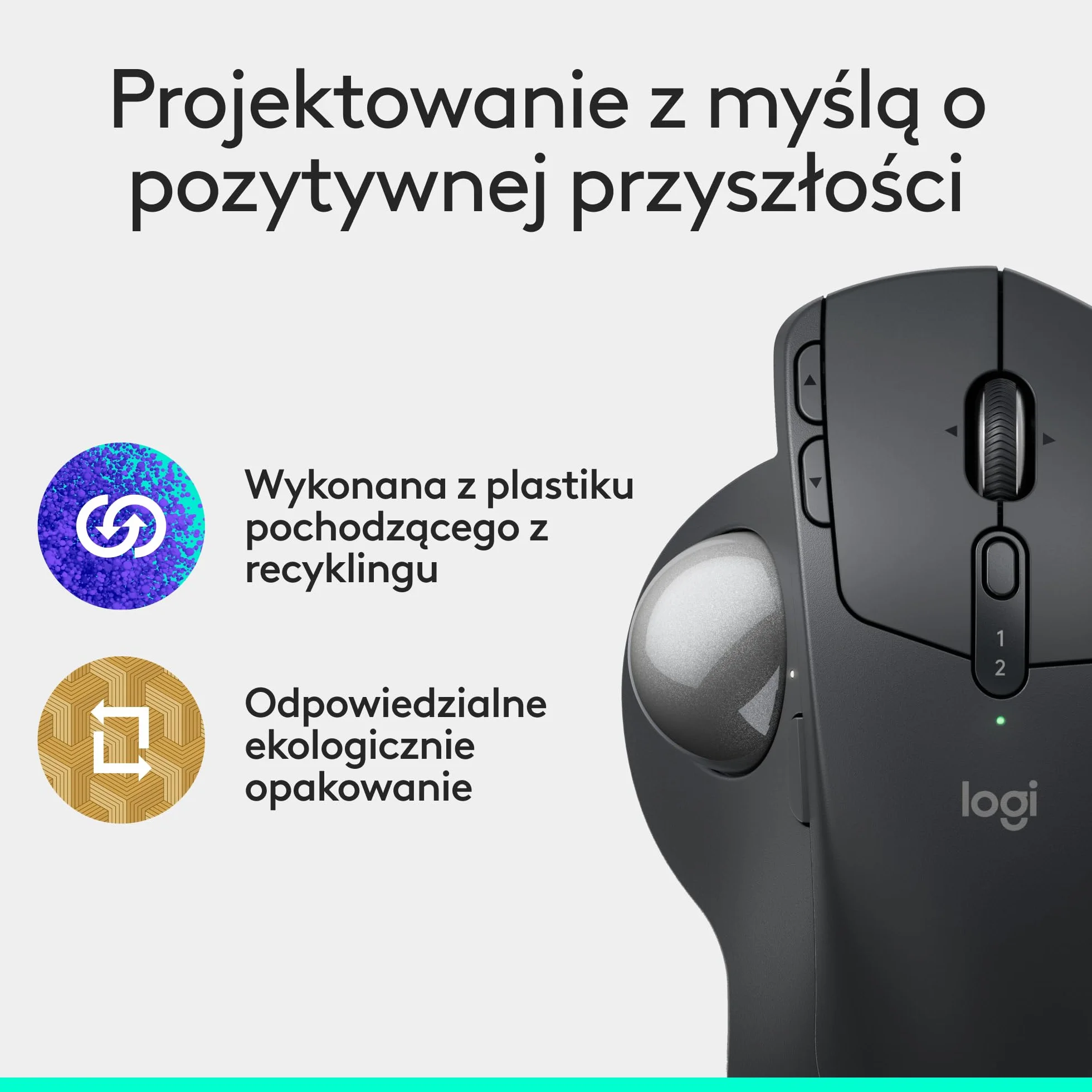 Logitech MX Ergo S Bezprzewodowa Mysz z Trackballem, Ergonomiczna, USB-C, Bluetooth, 6 Przycisków, PC/Mac - Grafit