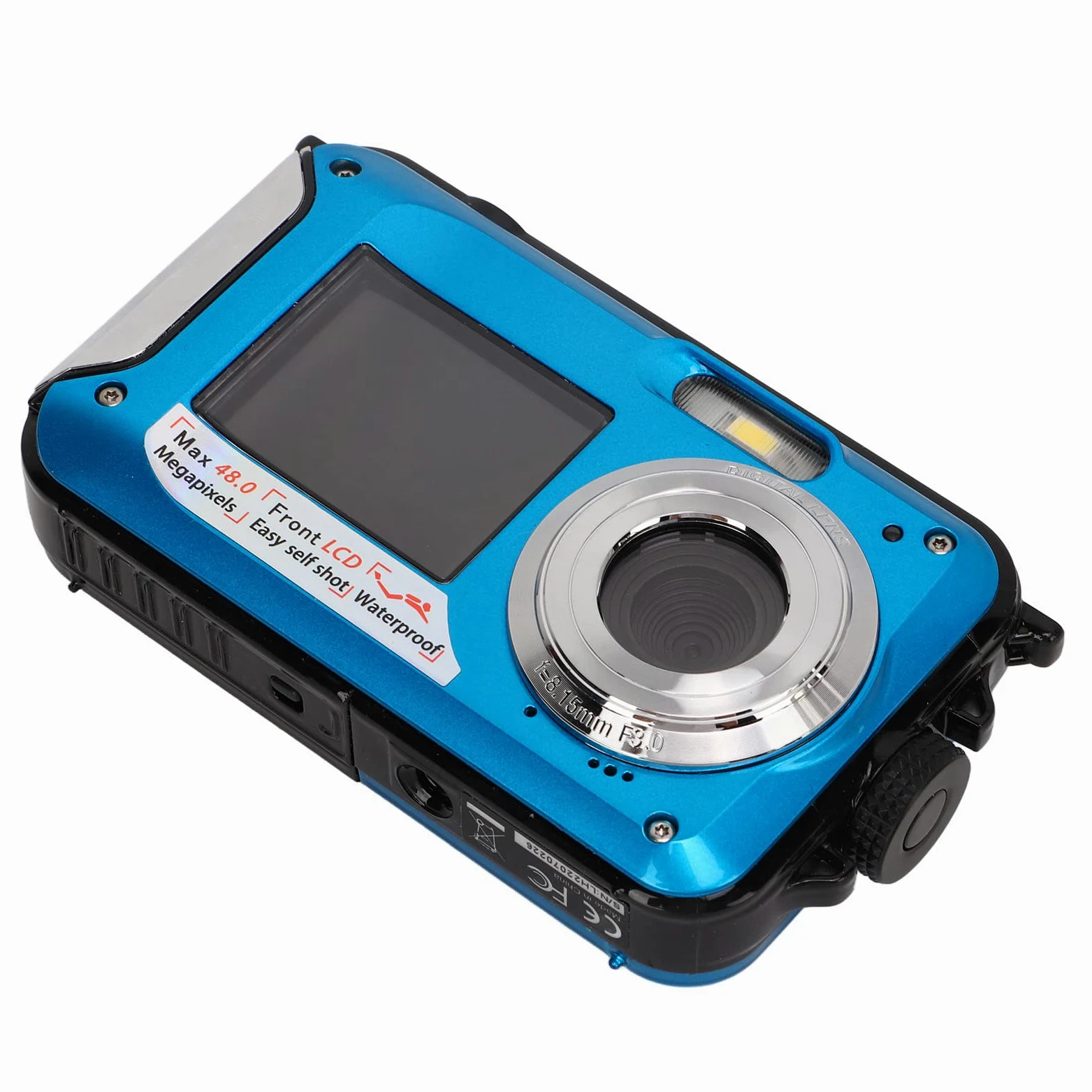 Wodoodporny Aparat Cyfrowy, Dwa Ekrany Wodoodporny Aparat Cyfrowy Micro USB 2.0 2.7K Wideo Full HD do Fotografowania (Niebieski)