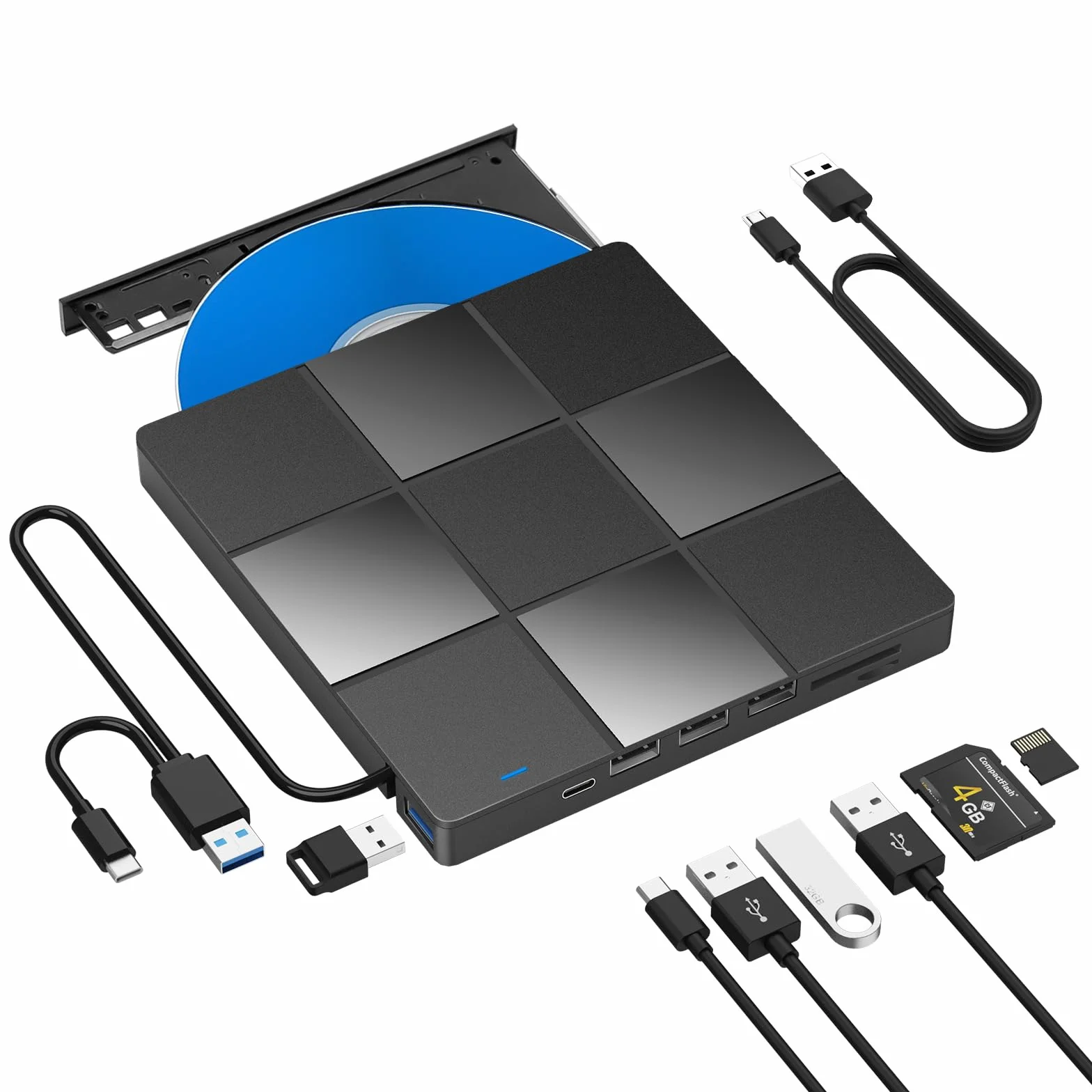 LMEN Zewnętrzna Nagrywarka CD/DVD, Zewnętrzny Napęd CD z USB 3.0 i Type-C, Przenośny Odtwarzacz DVD z Gniazdem kart SD/TF, Kompatybilny z Windows 11/10/8/XP/Linux/Mac OS