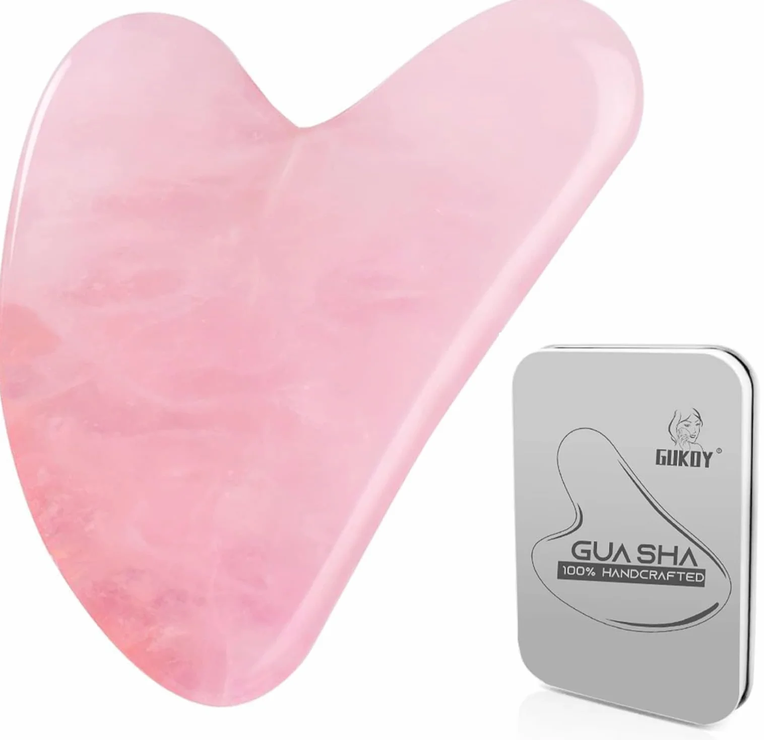 Gua Sha kamienie do twarzy z jadeitu w kształcie serca, Guasha Board, narzędzie do masażu twarzy, oczu, szyi, do pielęgnacji skóry (różowe)