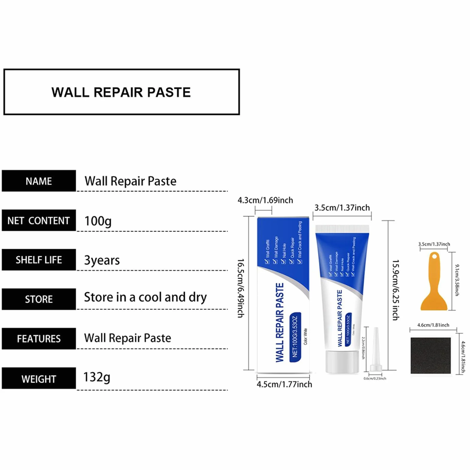 Wall Putty Kit, Easy Hole Filling Solution, 200g Paste for Crack And Dent Fixing, Fast Adhesion Repair Formula, Interior Wall Maintenance Tool, Home and Apartment Repair Supplies