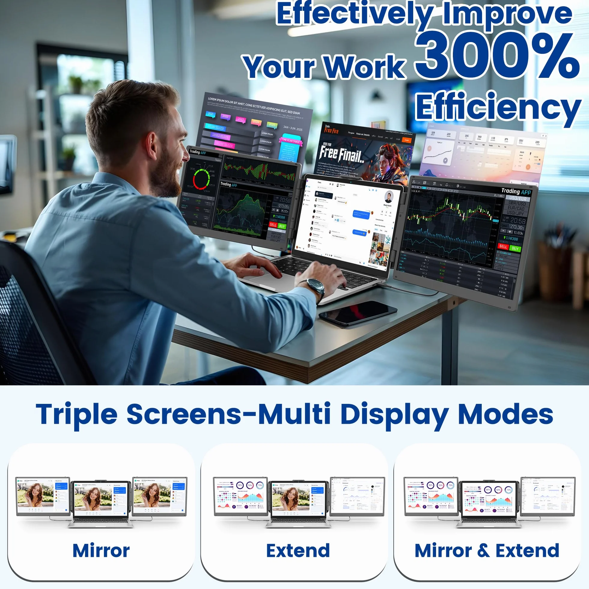 KEFEYA Ecran Portable 15.6" Convient à Toutes Les Tailles Laptops 120% sRGB, FHD 1080P Moniteur Portable HDMI/USB-C/USB-A Plug & Play Laptop Screen Extender pour Mac Windows Chrome
