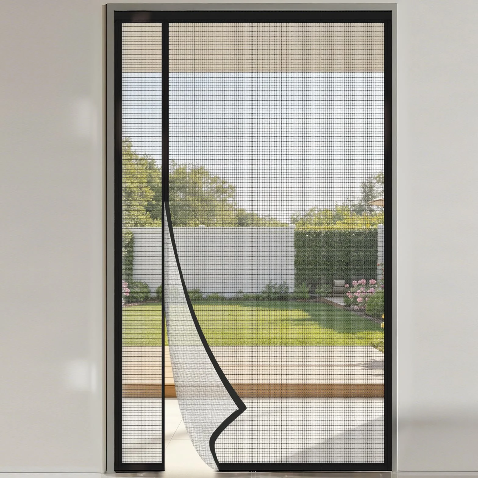 AMFUN Moskitiera do drzwi magnetycznych, 80 × 200 cm, boczna otwierana zasłona przeciw komarom zamyka się automatycznie, magnetyczne drzwi do drzwi zewnętrznych, balkonów i tarasów