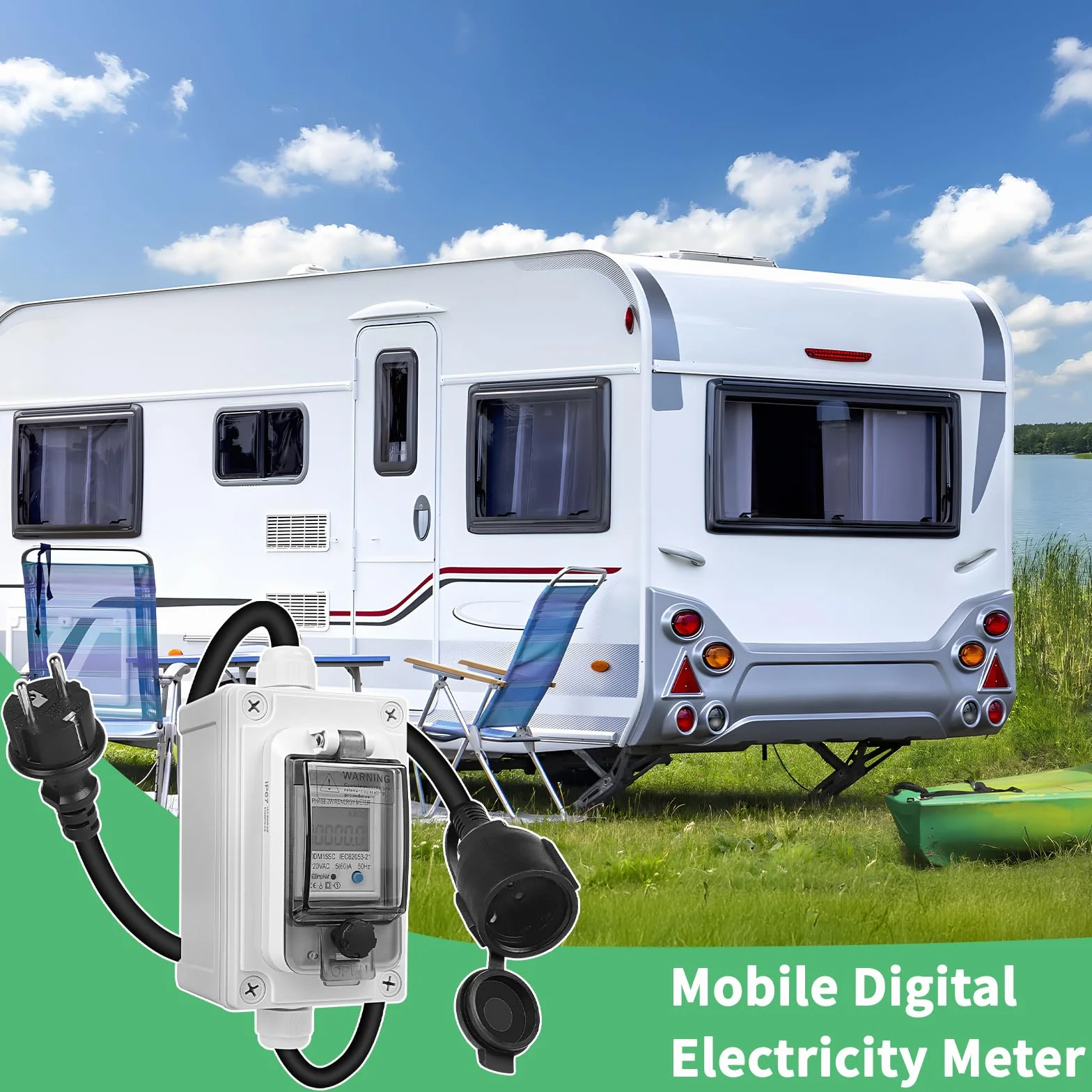 SWAWIS Mobilny cyfrowy licznik prądu 230 V IP67 KWH do samochodów kempingowych