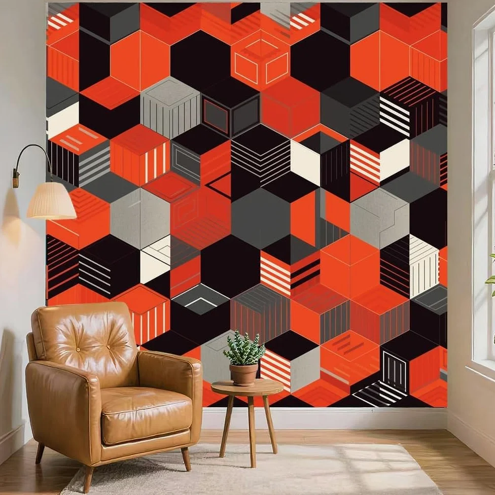 Fototapeta nowoczesna geometria plaster miodu abstrakcyjny mural z włókniny gigantyczny plakat 300 x 210 cm kolor pomarańczowy tapeta do różnych pomieszczeń tapeta ścienna, modna fototapeta