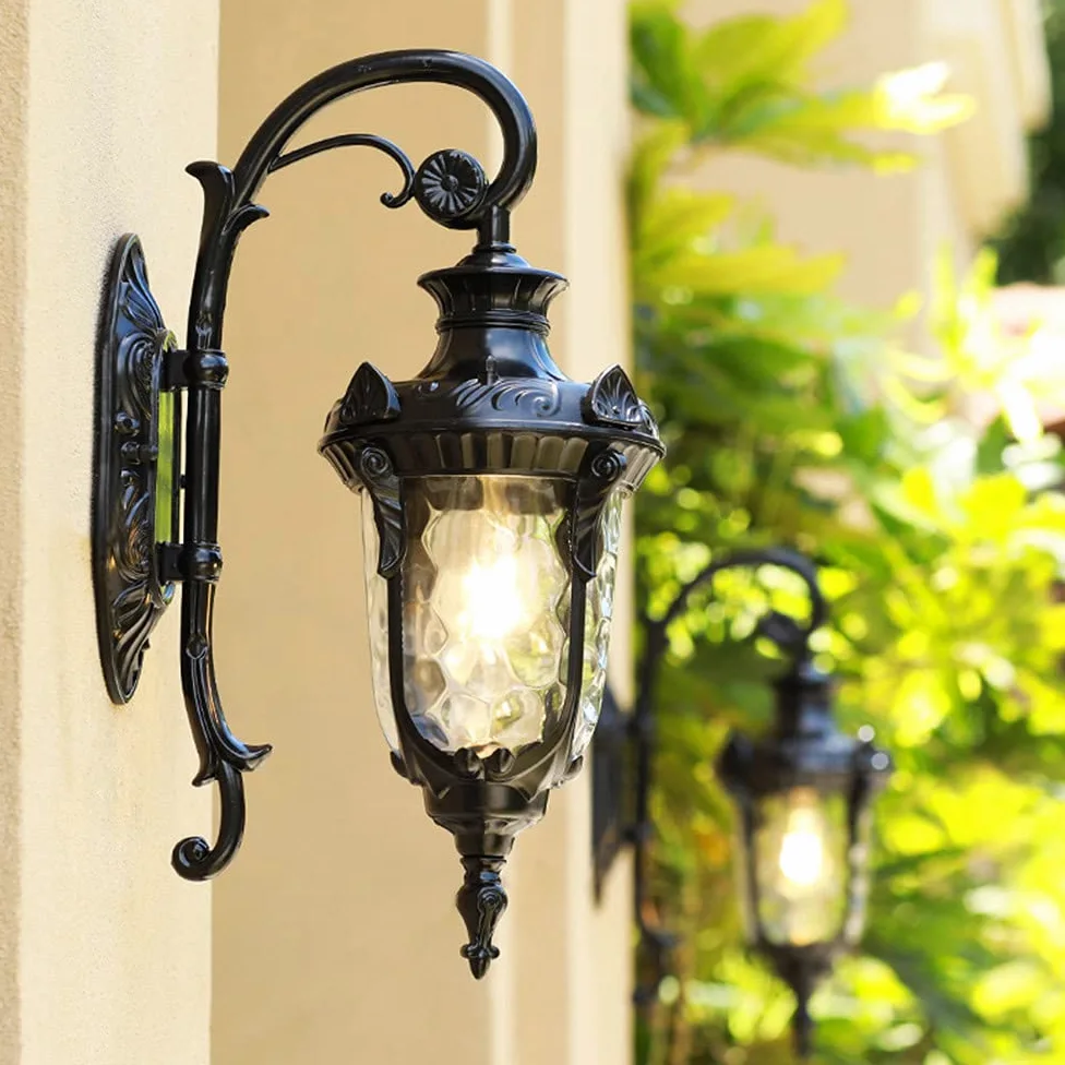 Mengjay kinkiet-antyczny zewnętrzny kinkiet E27 lampa ogrodowa Retro antyczny kinkiet ze szklaną osłoną lampy lampa zewnętrzna wodoodporne drzwi balkon willa lampa zewnętrzna-antyczny kolor (C)