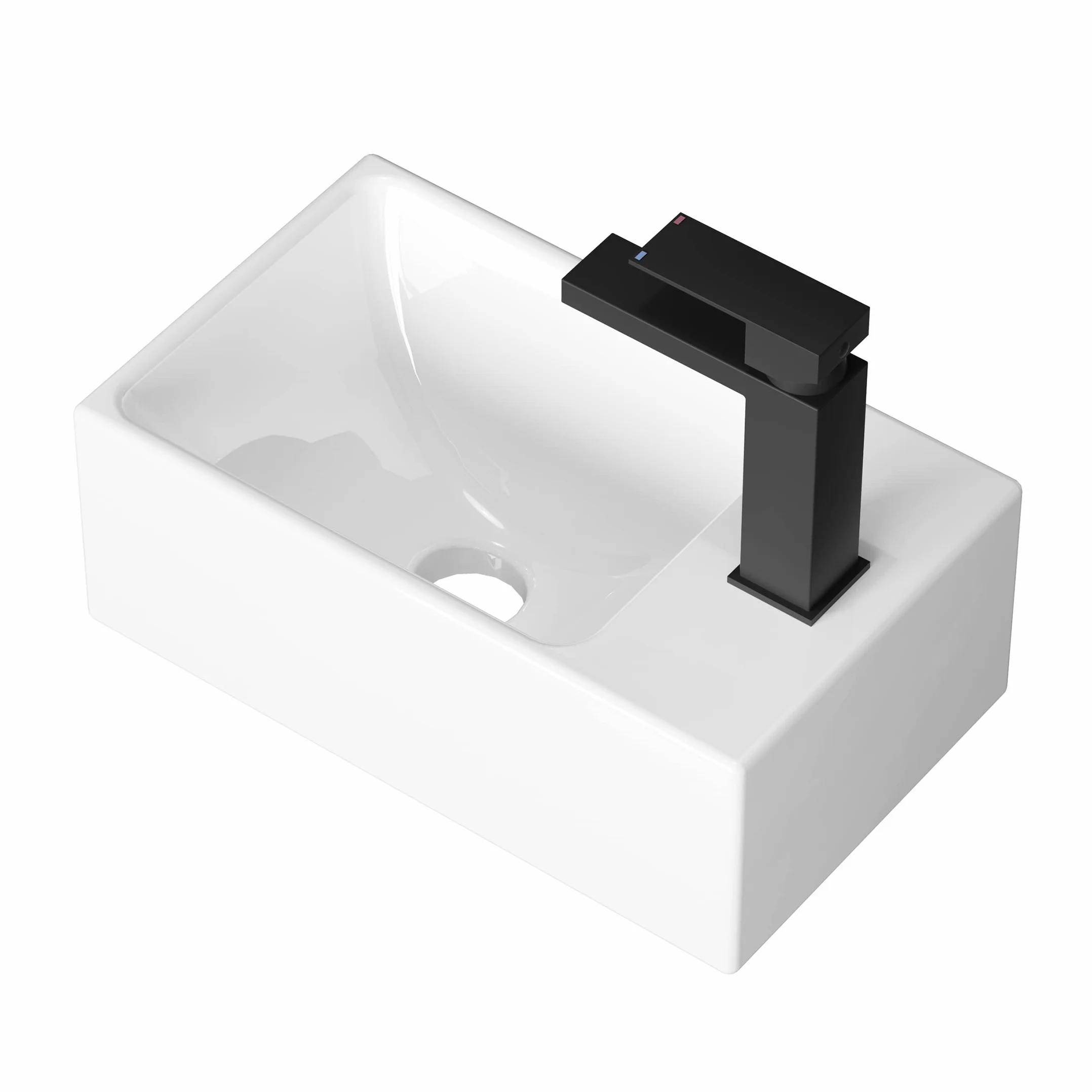 KES Umywalka łazienkowa montowana na ścianie, prostokątna mała szatnia umywalka prawy otwór na kran, 30 cm x 16 cm porcelana ceramiczna biała, BWS100R