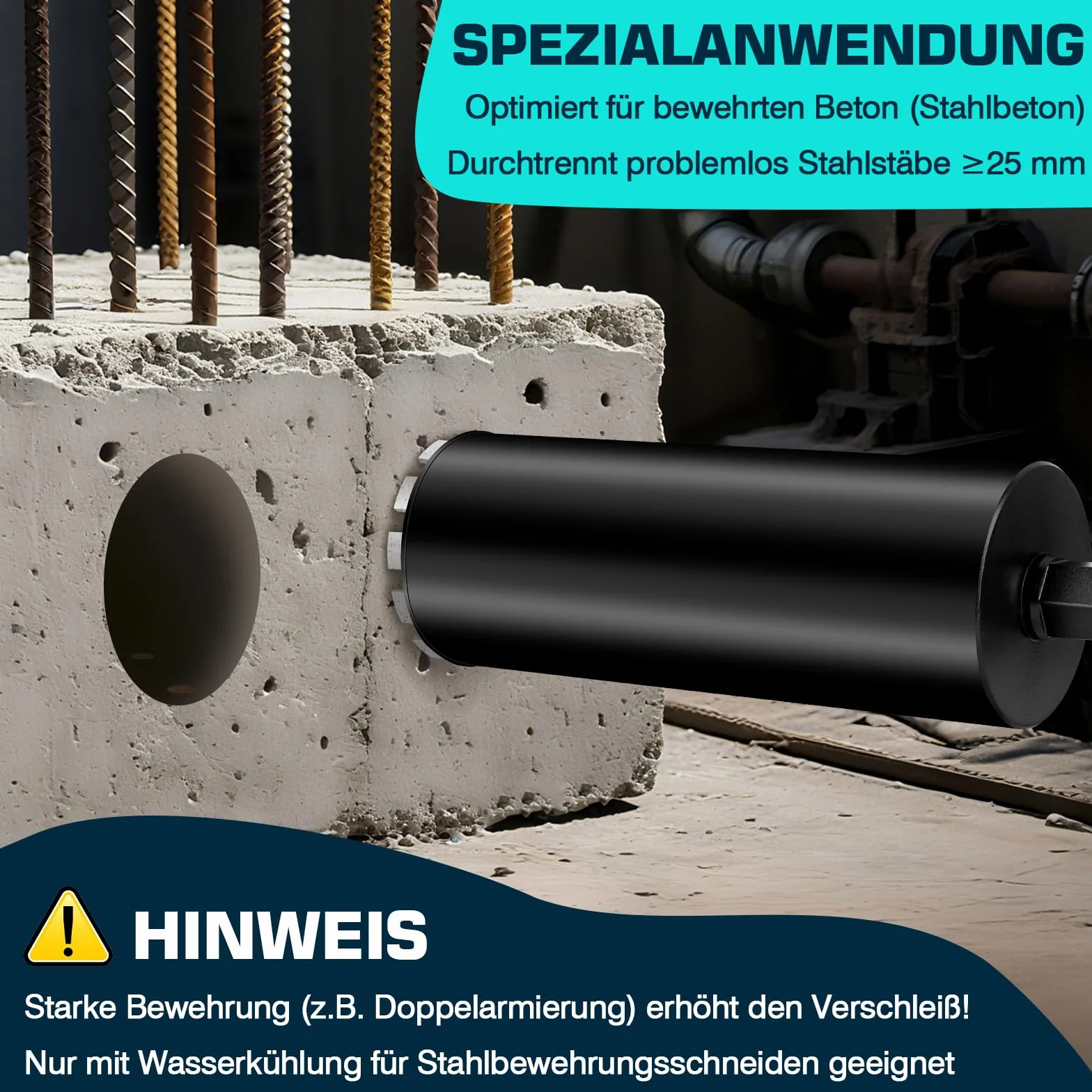 Diamentowa koronka wiertnicza L460 mm, 1 ¼ UNC, średnica 120 mm, z turbo, do wiertarek rdzeniowych, 2200 obr./min, wiertło rdzeniowe, koronka wiertnicza na mokro i sucho, do betonu, muru, kamienia