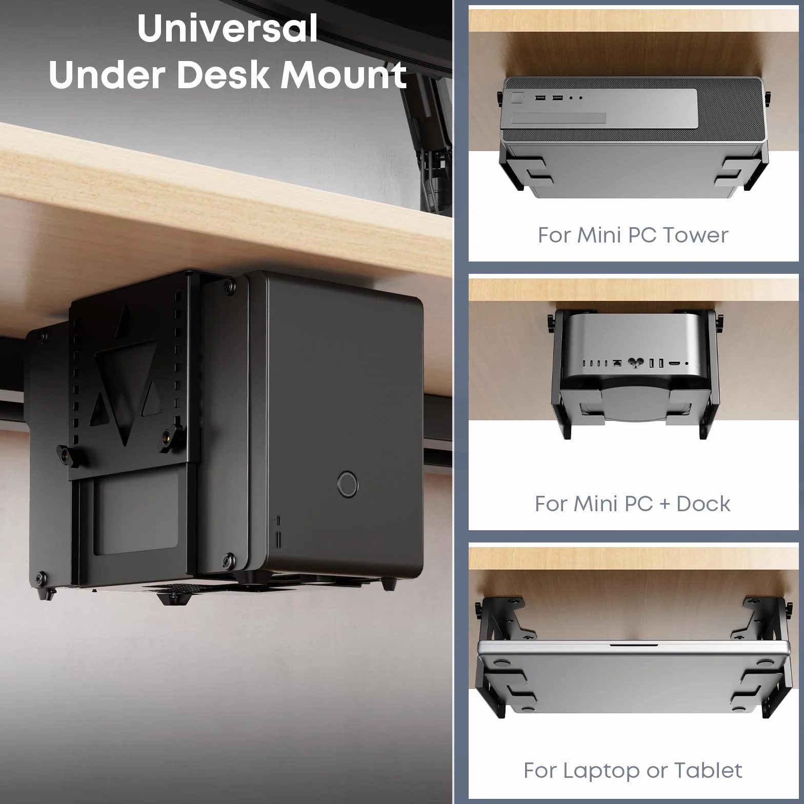 PUTORSEN Uchwyt do montażu pod biurkiem Mini PC, Uchwyt montażowy NAS, regulowany uchwyt komputera z regulacją wysokości i szerokości do komputera stacjonarnego Mac mini, Mini PC, małej obudowy typu