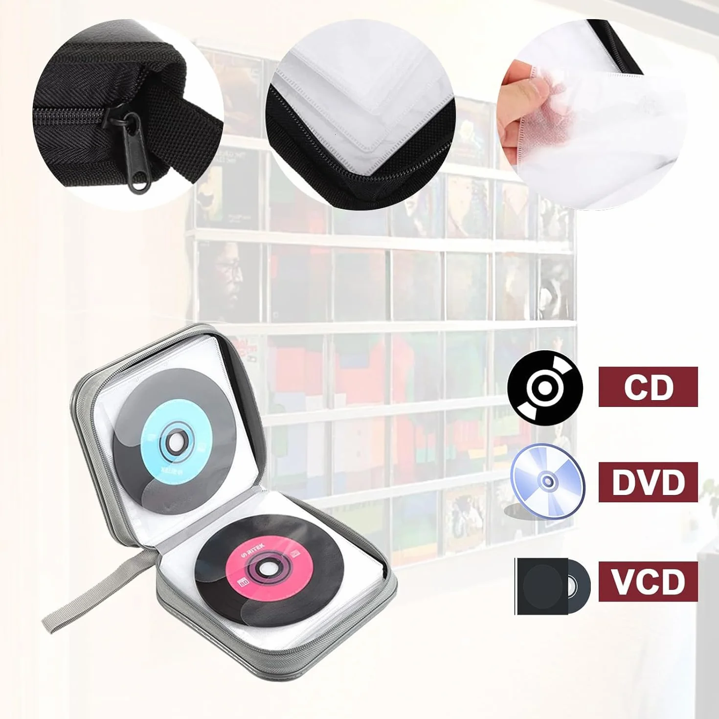 Torba na płyty CD, DVD, torba do przechowywania płyt CD do domu i samochodu, na 40 dysków, czarna