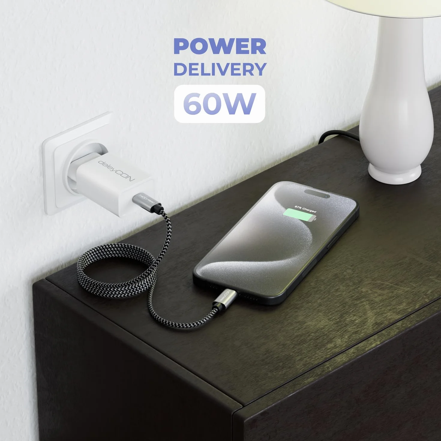 deleyCON 0,5m USB C Kabel PD3.0 60W Szybkie Ładowanie 50cm USB-C na USB-C Kabel Ładowania do iPhone 17 16 15 Pro Max Air Galaxy S26 S25 S24 S23 Pixel iPad Pro MacBook Air Tablet Switch PS5